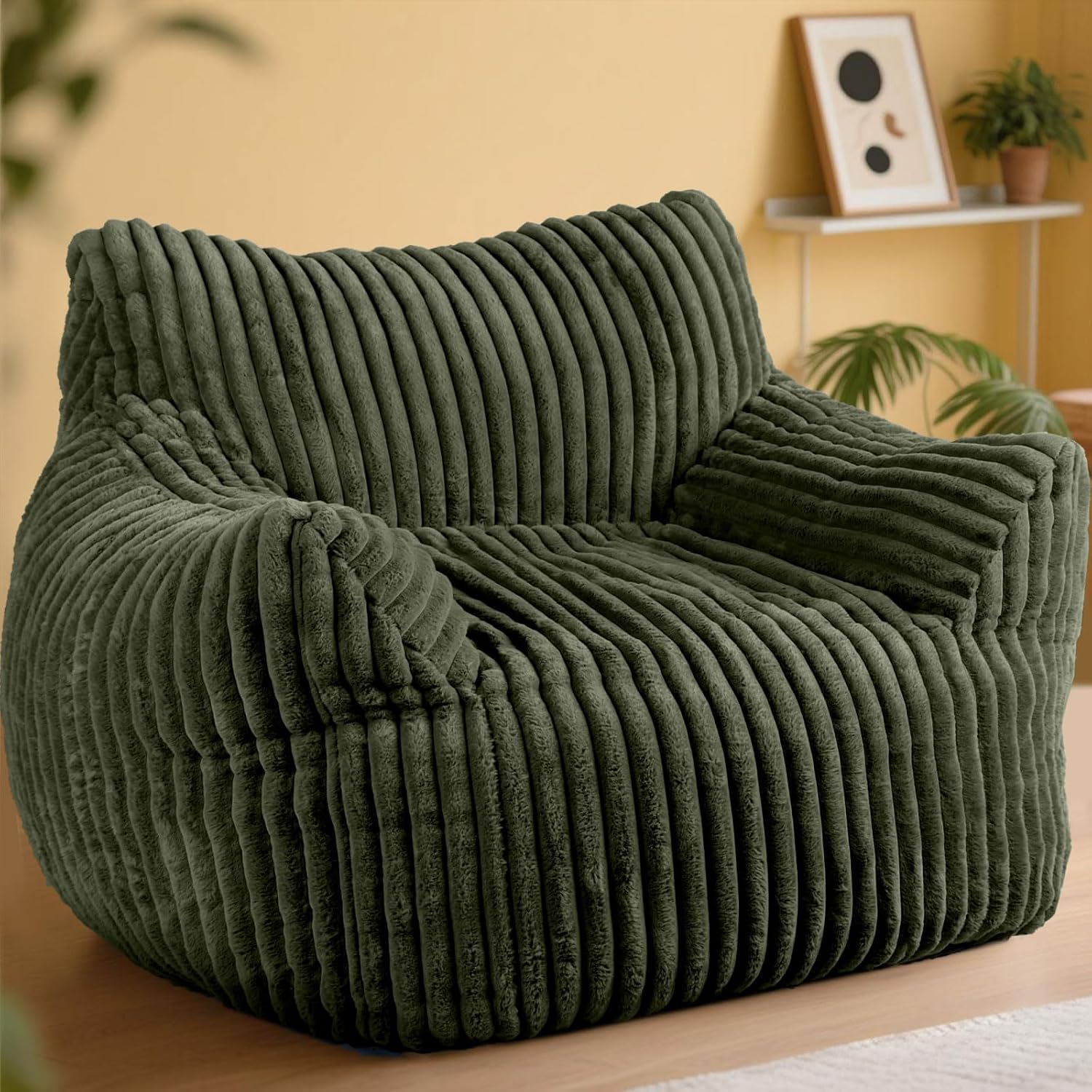 Giant Bean Bag Chair, Oversized Plush Comfy Bean Bag Sofa for Adults and Kids with Armrests, Memory Foam Mini Couch Single Lounges for Living Room, Bedroom & Game Room(Green)