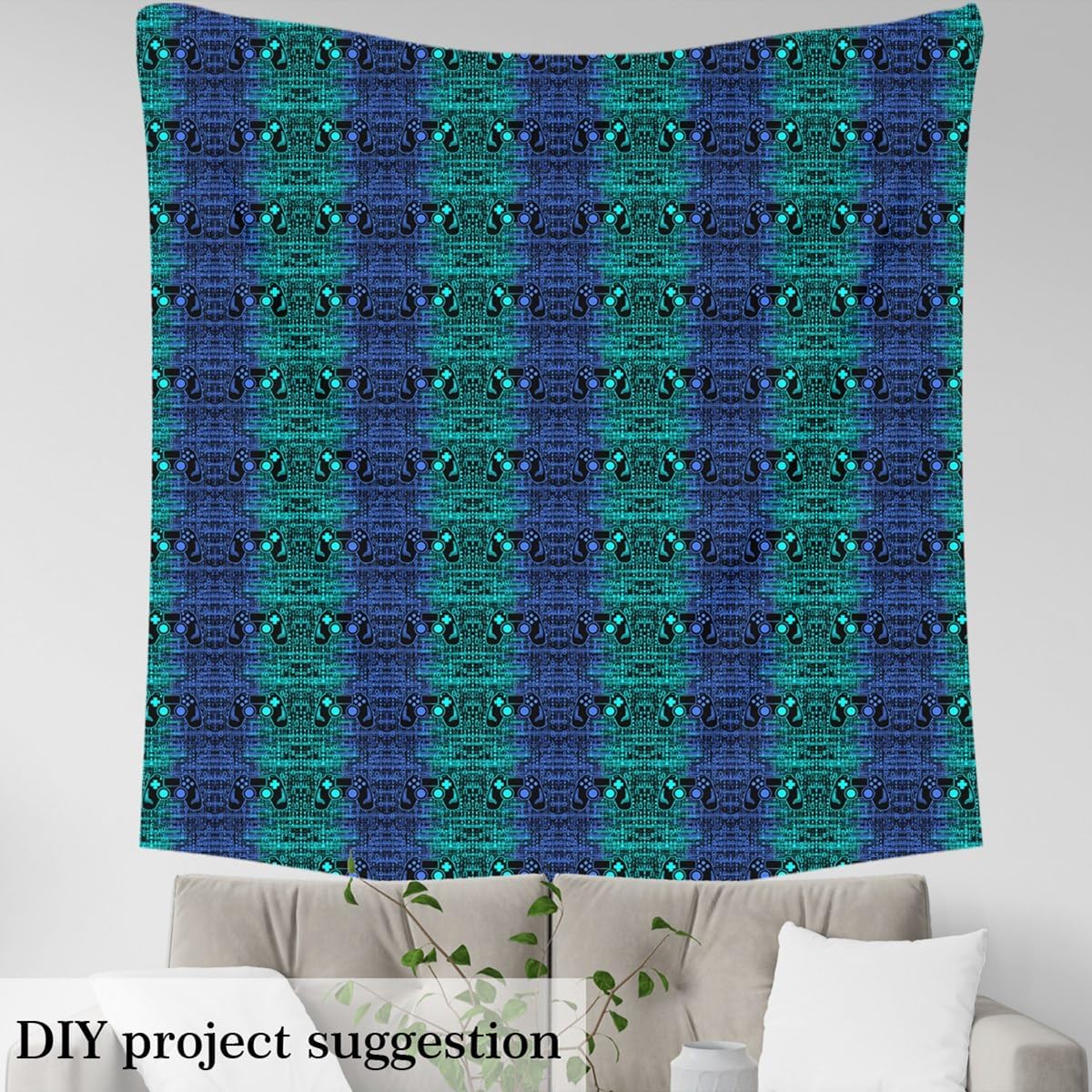 Feelyou Gamer Fabric By The Yard 10 Yards Kids Gaming Decorative Soft Flannel Fabric for Boys Gamegamepad Upholstery for Chairs Modern Game Console Controller Green Blue