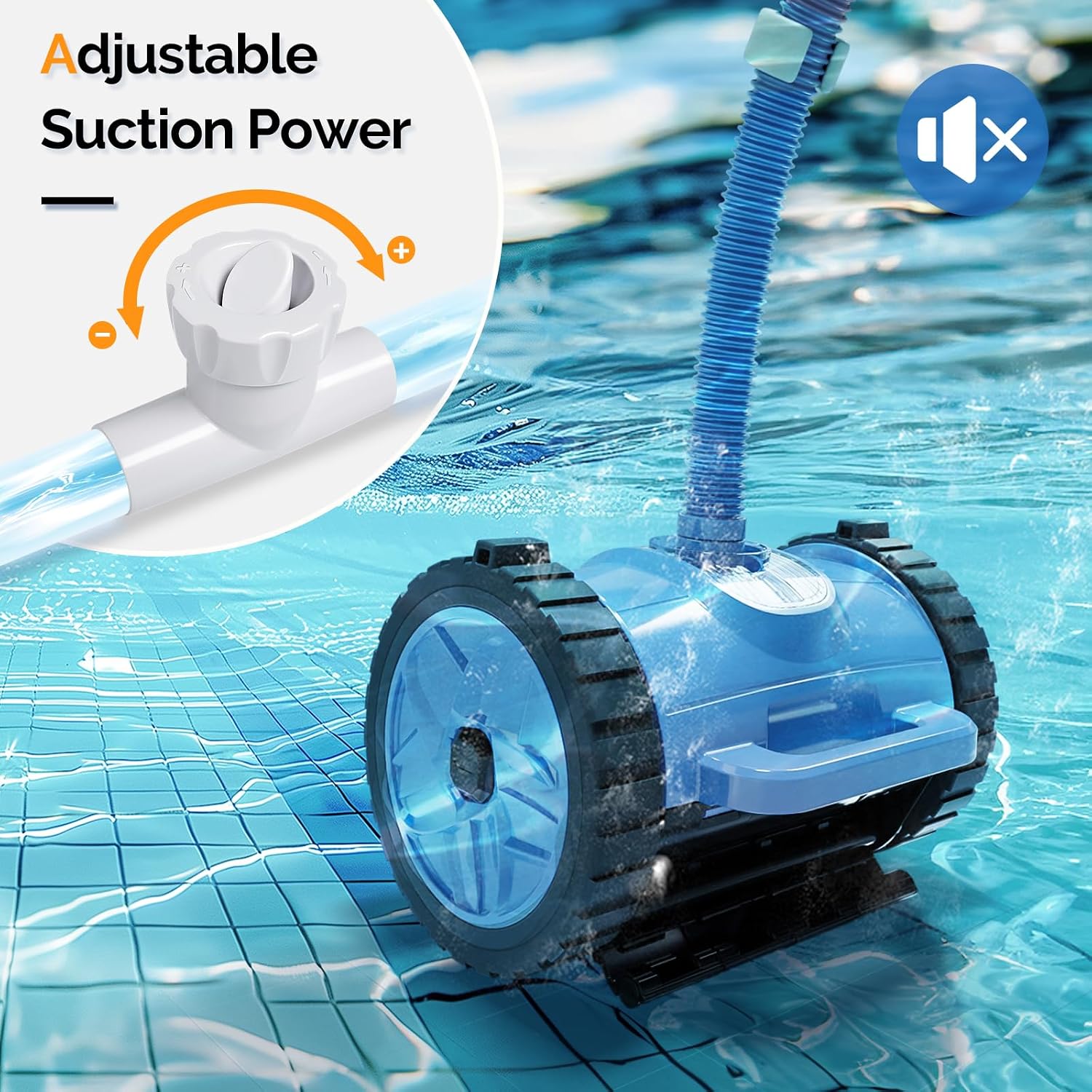 VINGLI Automatic Pool Cleaner for Inground Pools – Suction-Side Pool Vacuum with Powerful Wall-Climbing, 40FT Tangle-Free Hose, Ultra-Quiet Operation – Memory Blue & Gray