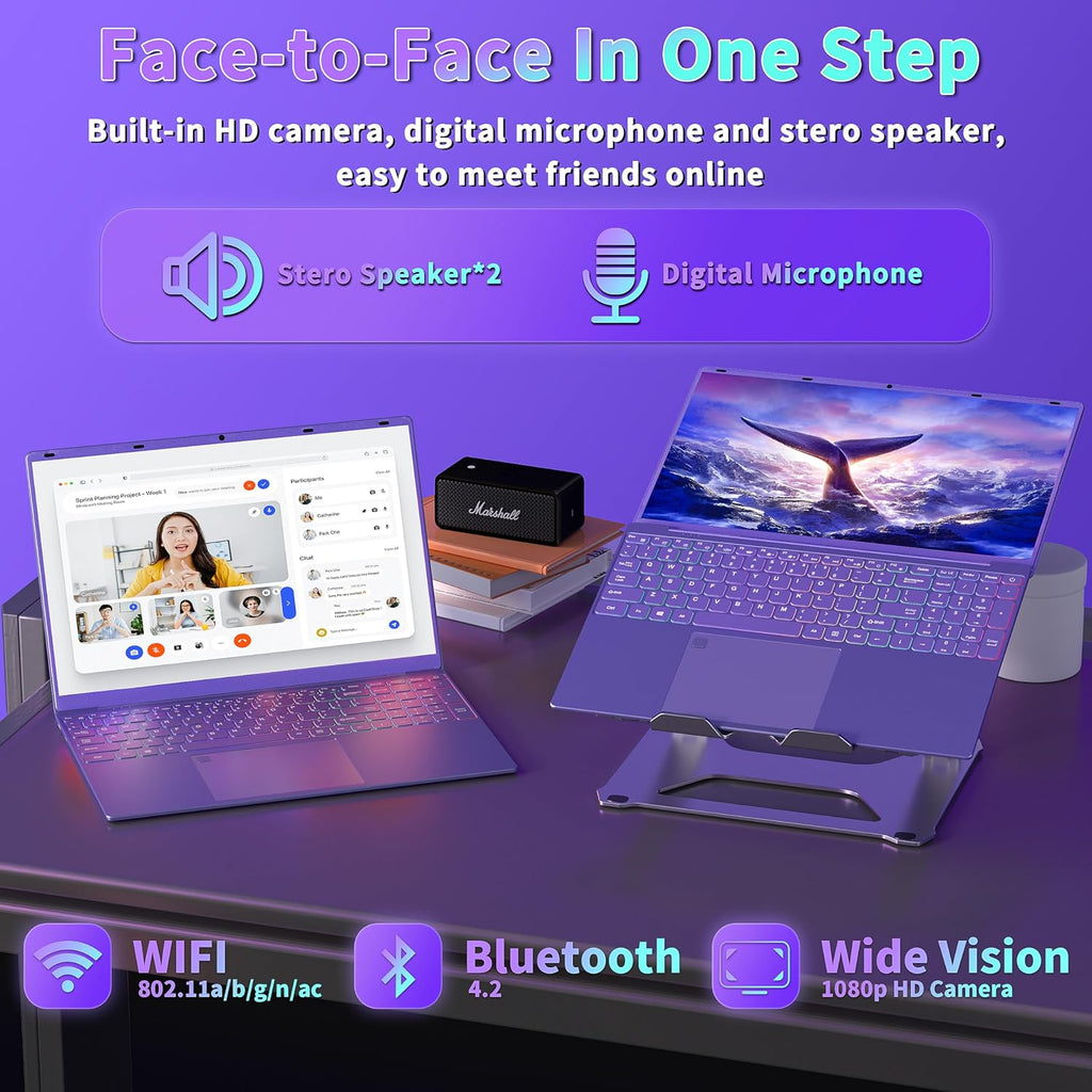 16' Purple Laptop Computer - 1TB NVMe SSD 12GB LPDDR5 RAM, N95 Processor,1920X1200 FHD IPS, RGB Backlit Keyboard, Fingerprint, Win 11 Pro, Ergonomic Design for Students Business Home Use