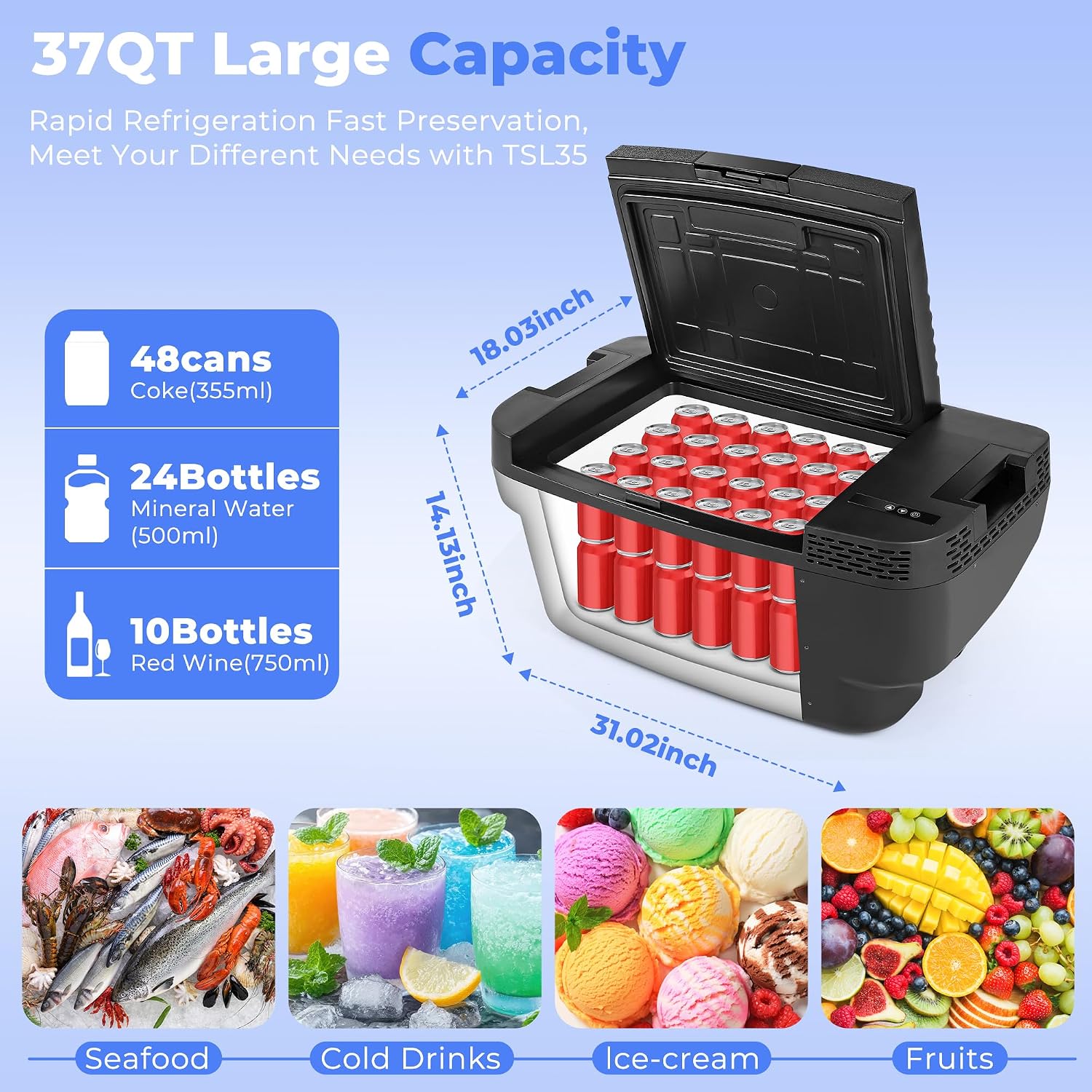 Car Refrigerator for Tesla Model Y, 【APP Control】 37QT(35L) -4℉~68℉ Car Fridge 12V Refrigerator for Tesla Model Y, Trunk Portable Freezer for Camping Tailgating Road Trip Home 12/24V DC&120~240V AC
