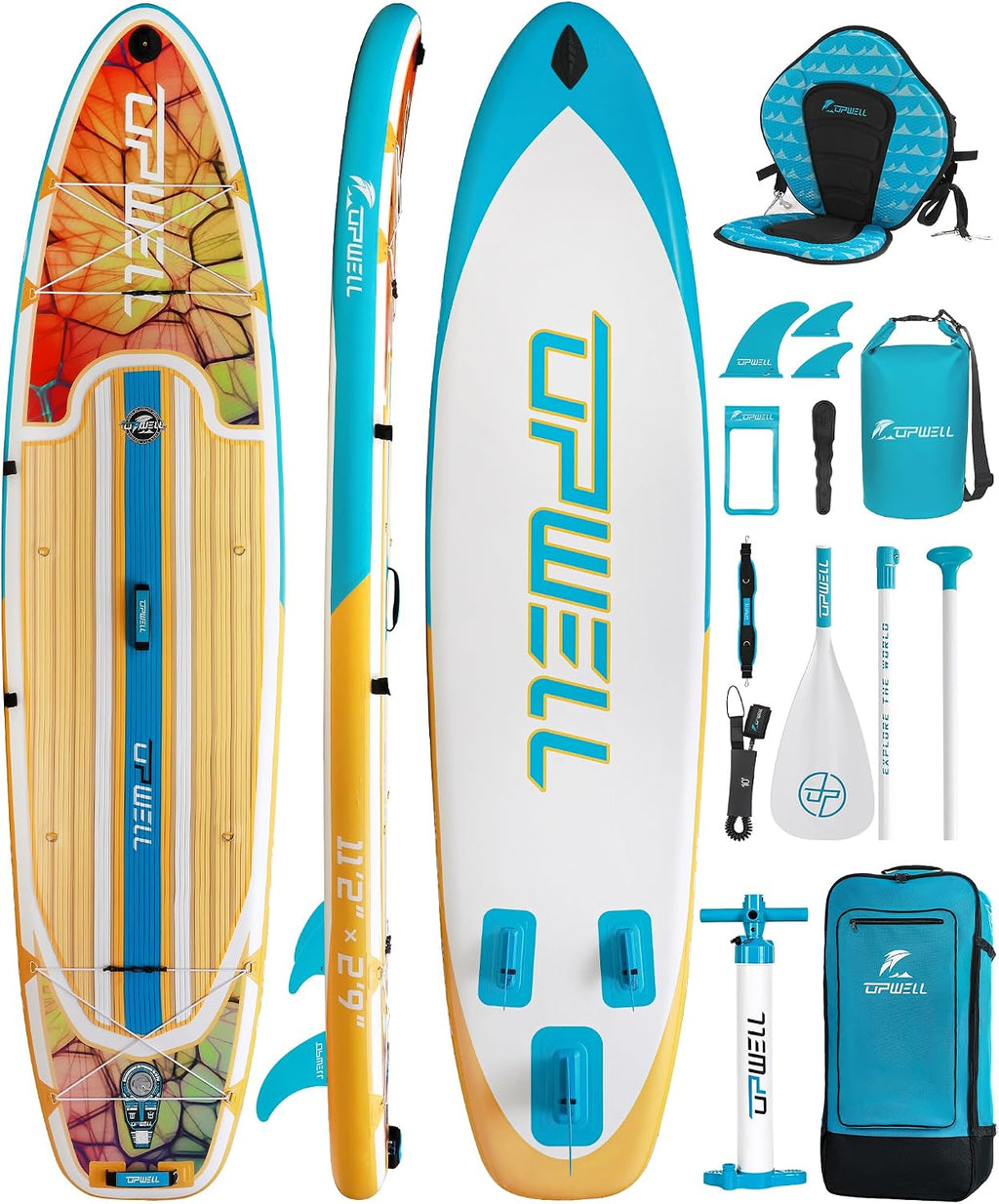UPWELL 11'2'/11'6'Stand Up Paddle Board for Youth & Adults, Inflatable Paddle Board with Stable Design, Premium SUP Accessories, Backpack, Paddle, Leash, Pump, Fins