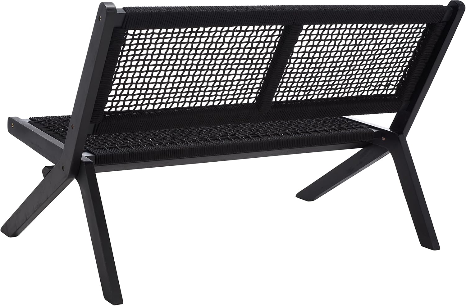 SAFAVIEH Outdoor - Kobina Folding Bench - Black & Black - Solid Wood and Rope - Modern Sculpted Folding Design - Ideal for Patio, Deck, Porch, Backyard, 13.8' Seat Height (PAT7304C)
