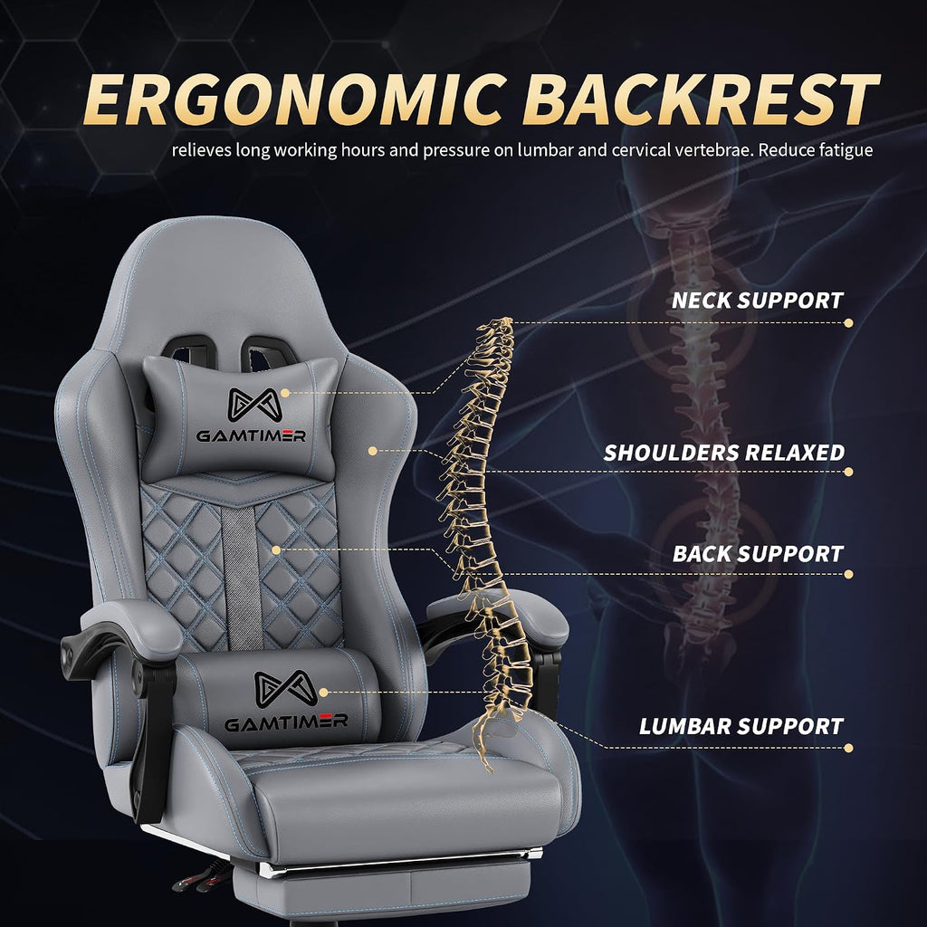 Gamtimer Gaming Chair, 400 lbs Adult Chair, High Back Computer Chair with Footrest and Linked Armrests, Office Video Game Chair with Lumbar Support (Grey)