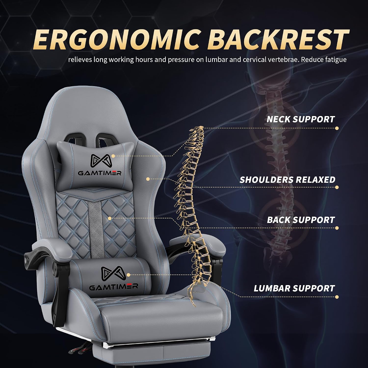Gamtimer Gaming Chair, 400 lbs Adult Chair, High Back Computer Chair with Footrest and Linked Armrests, Office Video Game Chair with Lumbar Support (Grey)