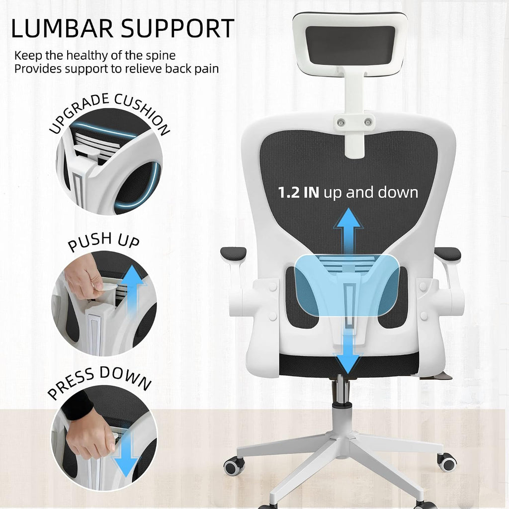Monhey Ergonomic Office Chair, 90°-125° Tilt Back Home Desk Chair with 360° Swivel & Mute Wheels, High Back Mesh Computer Chair for Adults with Lumbar Support, 330 LBS Capacity (03White+Black)