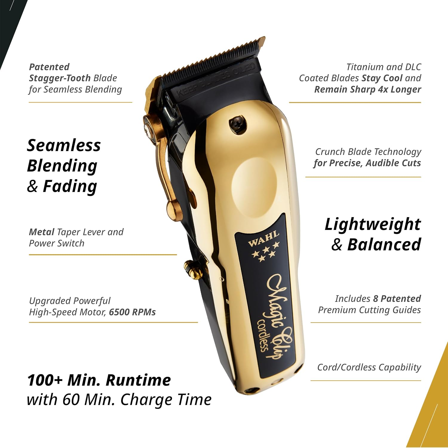 Wahl Professional 5 Star Series Magic Clip Cordless Hair Clipper, Stagger-Tooth Blade Professional Hair Trimmer with Attachments, 100+ Minute Run Time
