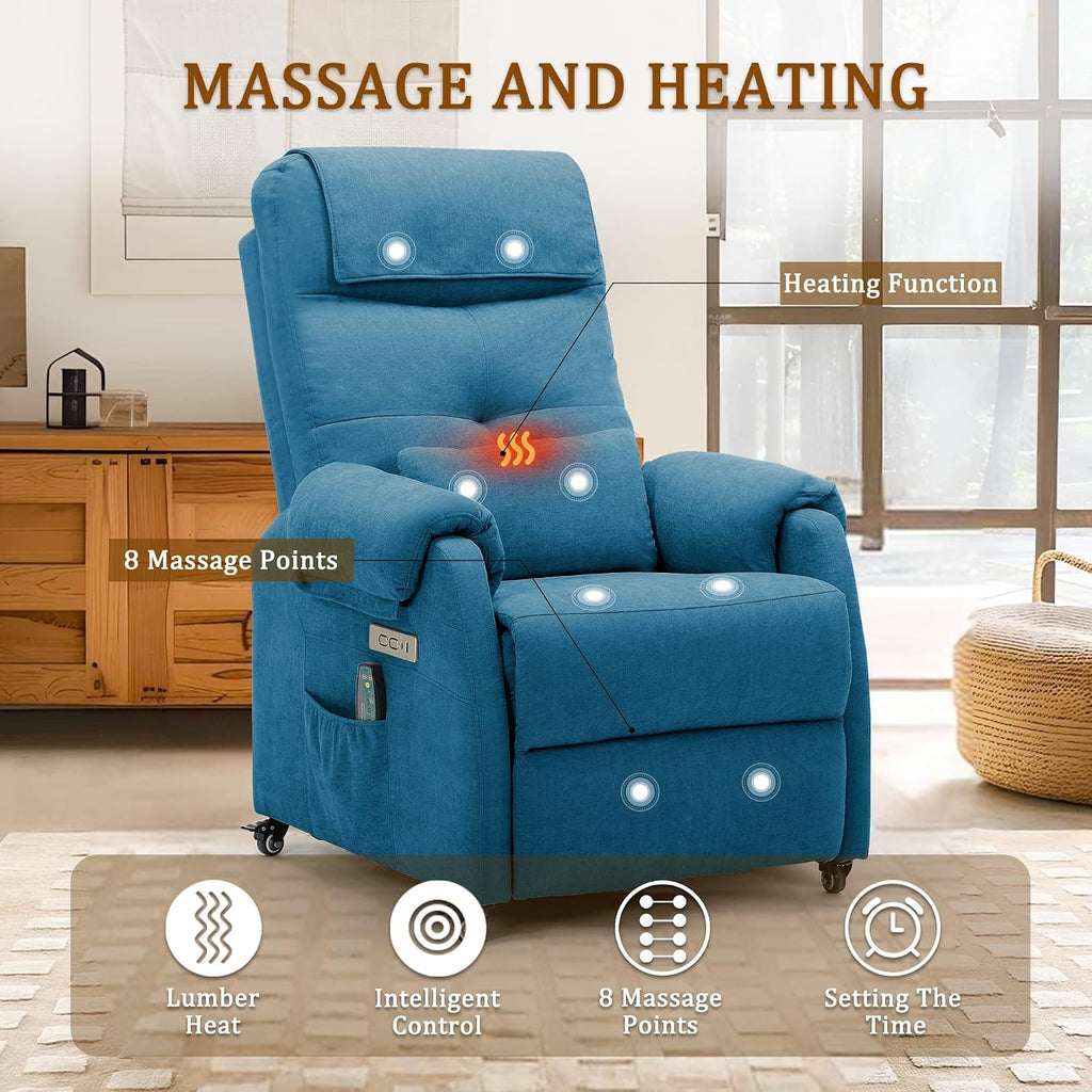 Korser Adult Electric Recliner, Roller Recliner for Small Spaces, Electric Chair with Massage and Heating Functions, USB and Type-C Charging Ports, Fabric Recliners for Living Room and Bedroom