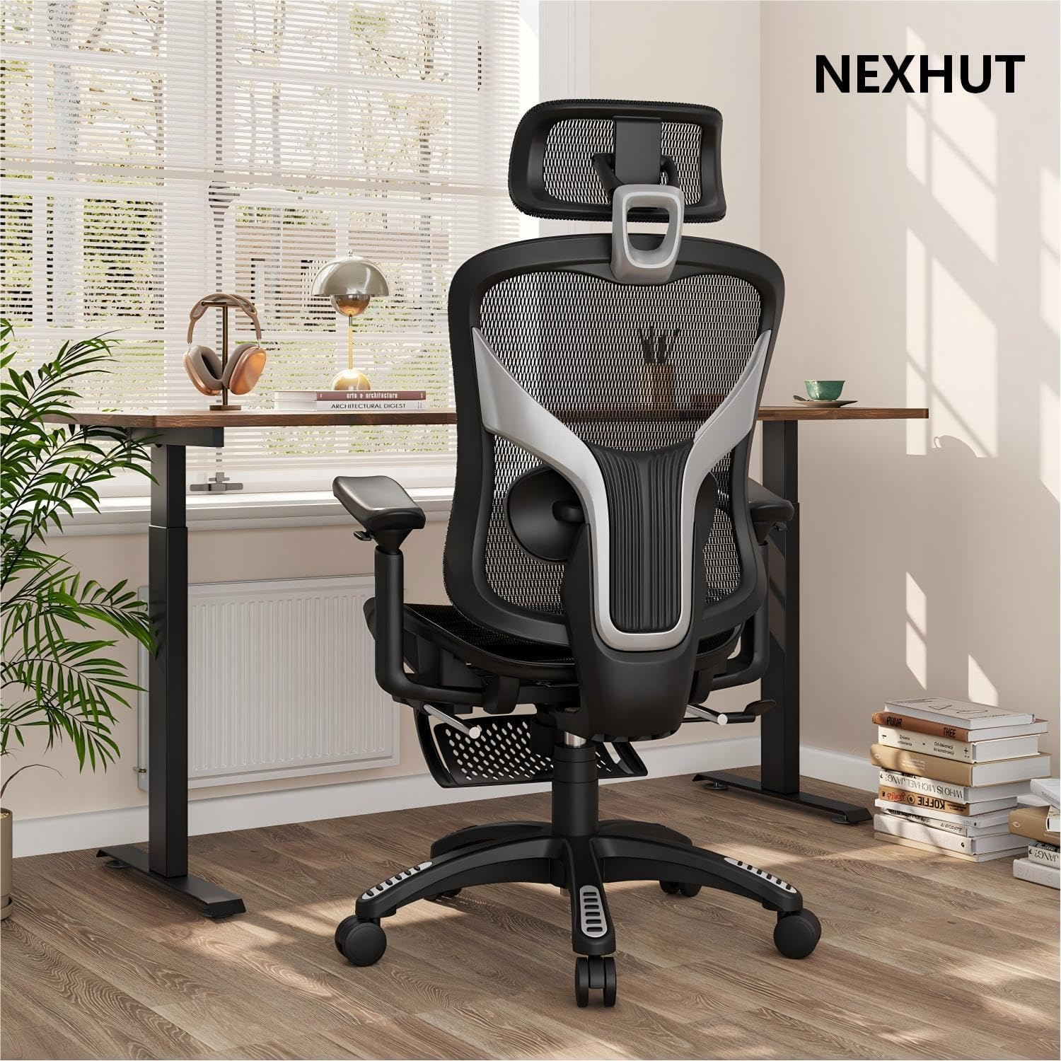 Ergonomic Office Chair, Mesh Desk Chair with Footrest, Adjustable Lumbar Support, 3D Armrest & Large Headrest, 3-Gear Tilt Recline, Stable Swivel Computer Gaming Chairs for Man Woman