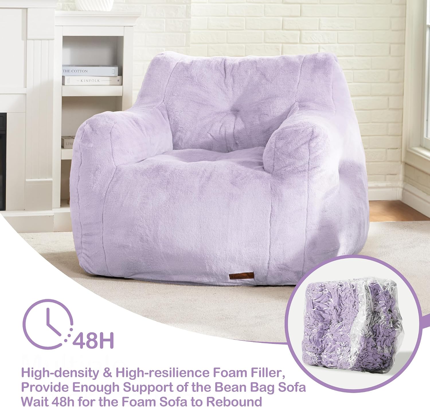 Hobestluk Bean Bag Chair for Adult Small Bean Bag Chairs with Arms Furry Beanbag Chair with Foam Filler Stuffed Bean Bag Sofa for Reading in Bedroom Living Room and Dorms (Purple)