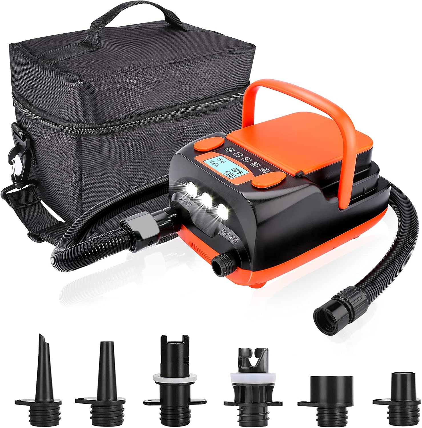 AGPTEK Electric Air Pump Digital 16PSI 12V Rechargeable SUP Electric Air Pump Compressor, Quick Air Inflator/Deflator, Portable Electric High Pressure Air Pump for Air Mattresses, Inflatable Boats