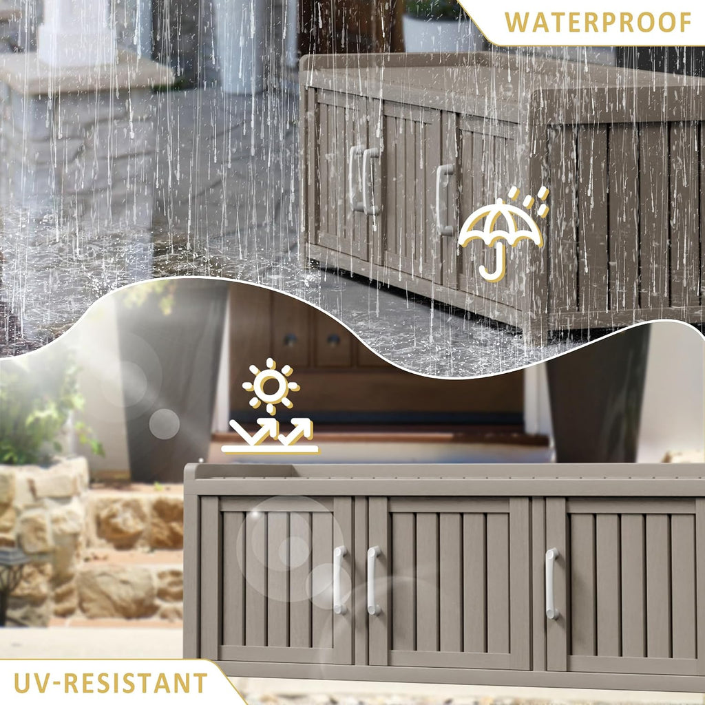 Shoe Bench - Waterproof Resin Storage Bench with Adjustable Shelves - Indoor & Outdoor Use, 3 Doors Entryway Bench with Hidden Storage Space - Storage Cabinet for Bedroom, Hallway, Grey