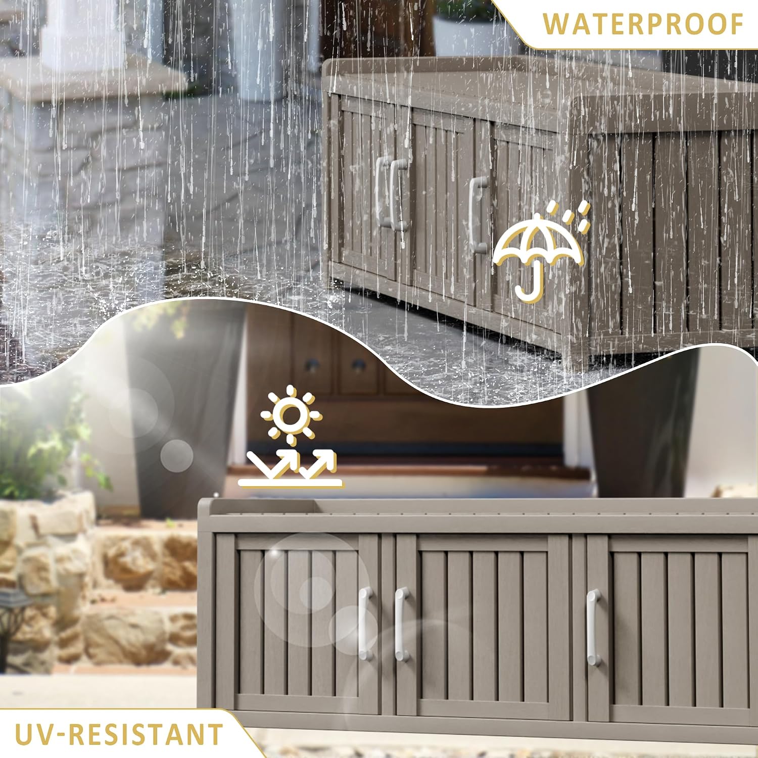 Shoe Bench - Waterproof Resin Storage Bench with Adjustable Shelves - Indoor & Outdoor Use, 3 Doors Entryway Bench with Hidden Storage Space - Storage Cabinet for Bedroom, Hallway, Grey