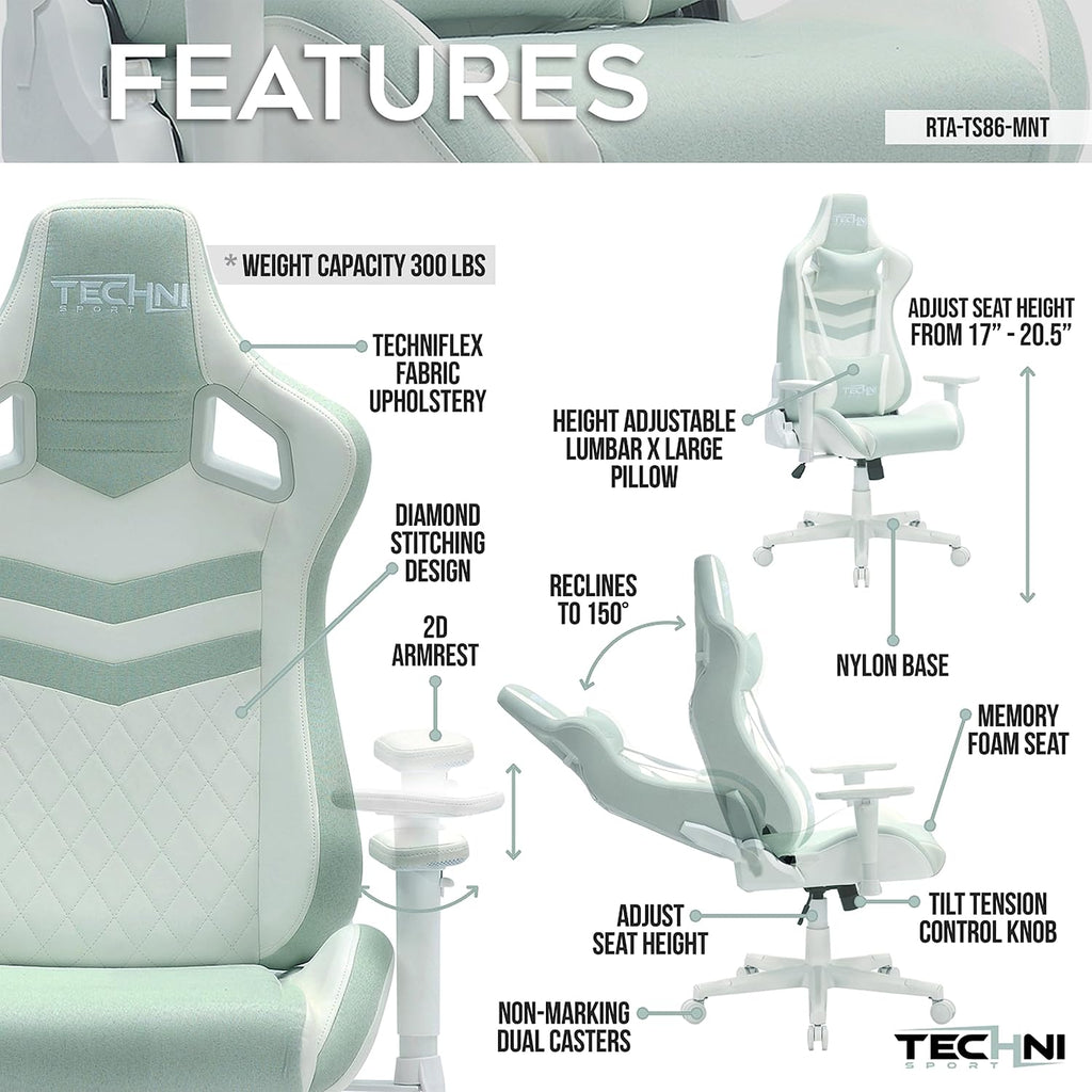 Techni Sport Green Pastel Multi-Layered Fabric Gaming Chair