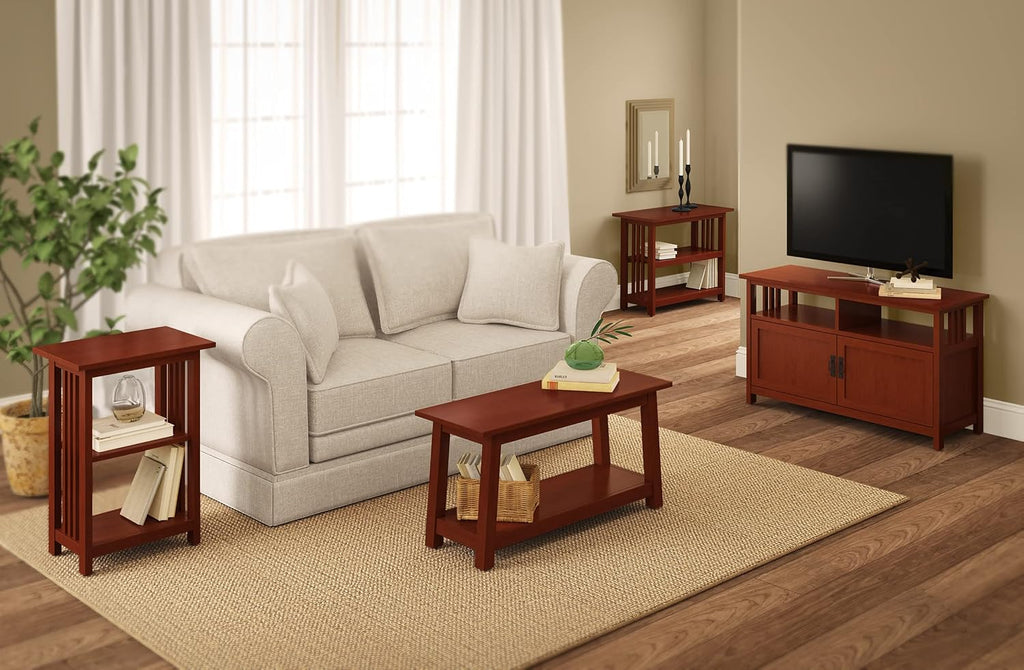 Alaterre Furniture Mission TV Stand with Open Shelves and 2 Cabinet Doors – Classic 42' Wood Media Console for TV, Gaming Consoles & Video Equipment in Living Room or Bedroom (Cherry)