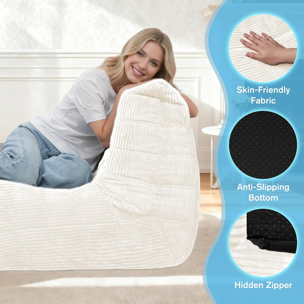 Bean Bag Chair,Giant Beanbag Chairs for Adults,Comfy Large Fireside Chair Lazy Sofa,Corduroy Bean Bag Lounger with Memory Foam Filled,Floor Sofa Couch for Home,Dorm,Living Room (Beige)