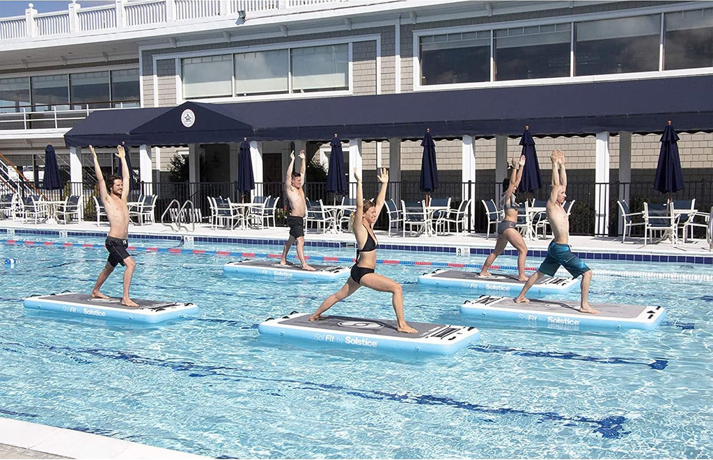 SOLSTICE Sol Fit Inflatable Stand-Up Paddleboard & Aquatic Fitness Mat with 7'10' Non-Slip Traction Pad - Floating Exercise Platform for Yoga, Pilates & Meditation, Includes Pump & Carry Bag