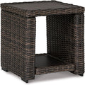 Signature Design by Ashley Grasson Lane Outdoor Rattan Square End Table with Storage, All-Weather Resin Wicker Handwoven Over Durable Aluminum Frame, Aluminum Tabletop and Shelf, 22.25' High, Brown