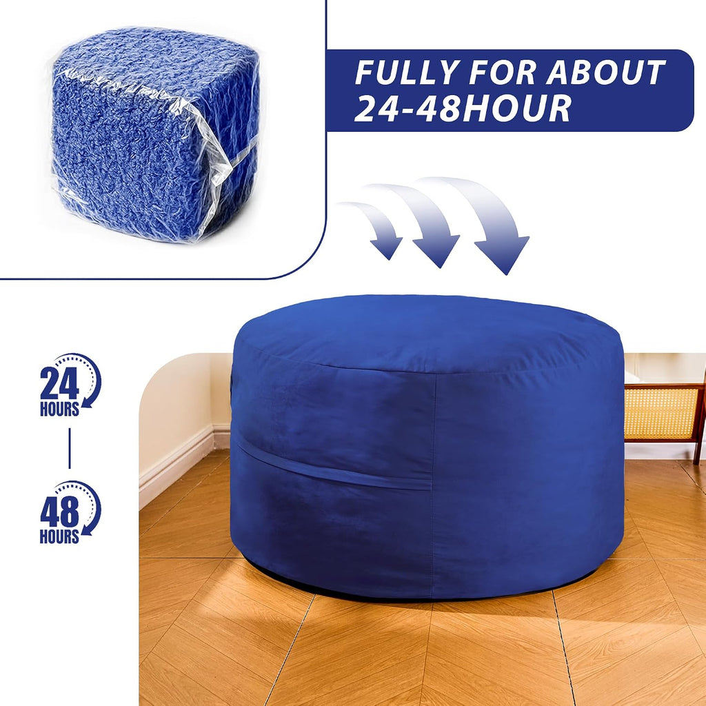 4FT Bean Bag Chair, Bean Bag Chairs for Adults and Kids, Fluffy and Comfy Bean Bag with Velvet Cover, Bean Bag with Memory Foam Filled for Gaming, Living Room, Playroom (Blue)