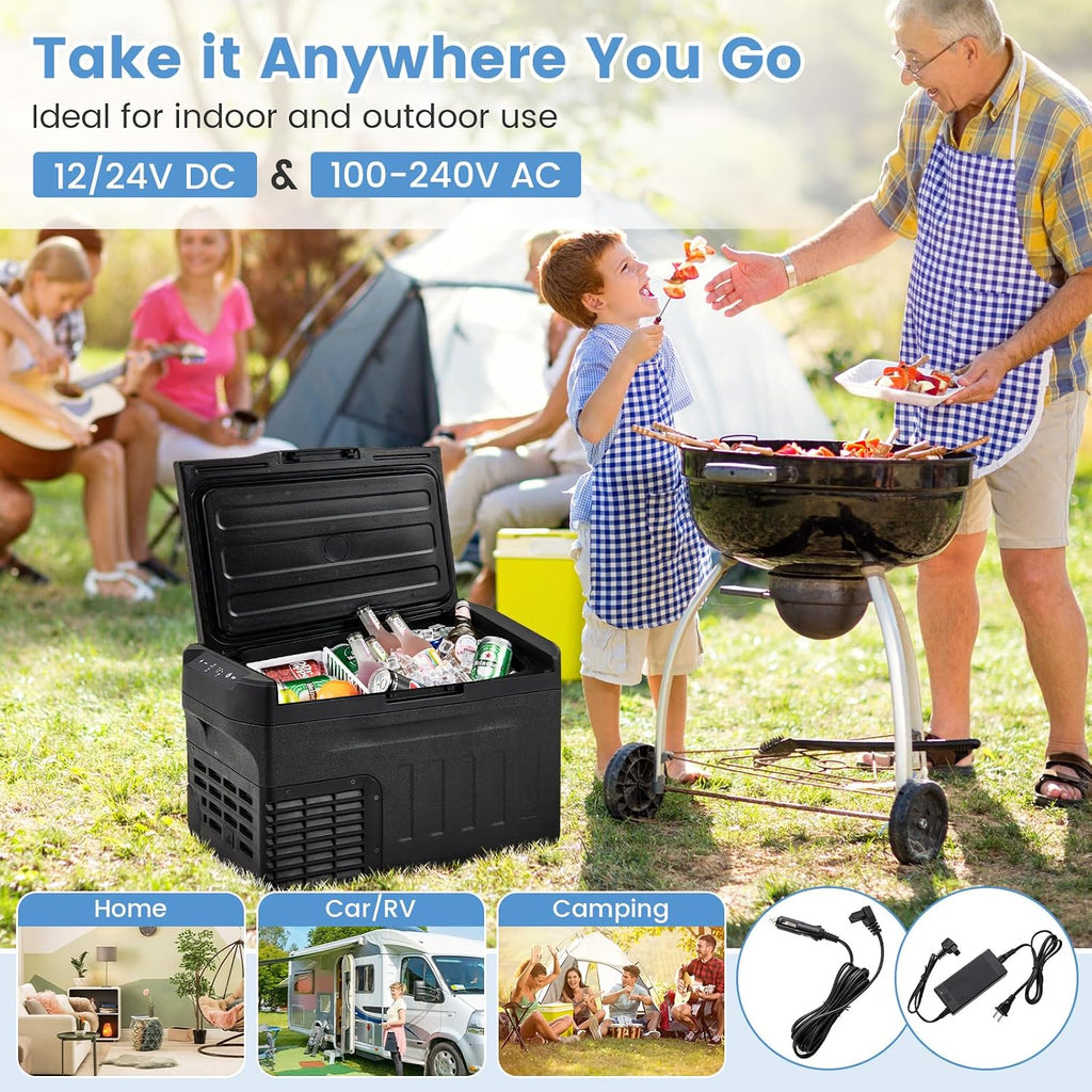 COSTWAY Portable Car Refrigerator, Car Fridge with Adjustable Range -4℉~68℉, 12/24V DC 100-240V AC Electric Cooler Freezer with Divider for Camping, RV, Travel, Fishing, Home, Black (23-quart)
