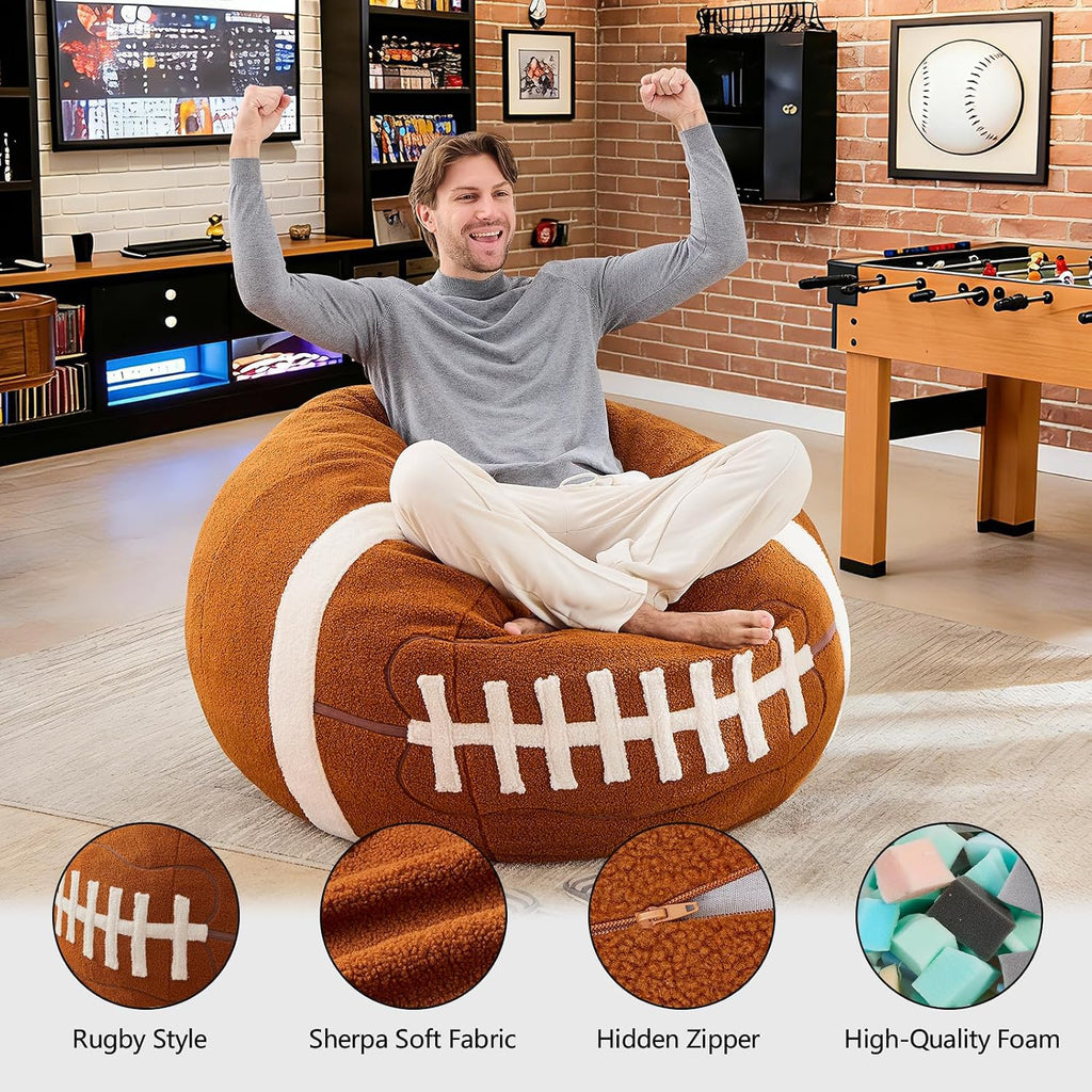 Sports Football Bean Bag Chair – Giant Bean Bag Chairs for Adults and Kids – Filled Plush Lounge Sofa Couch for Living Room, Gaming Room, Office – Perfect for Football Party Decor – 44 Inch