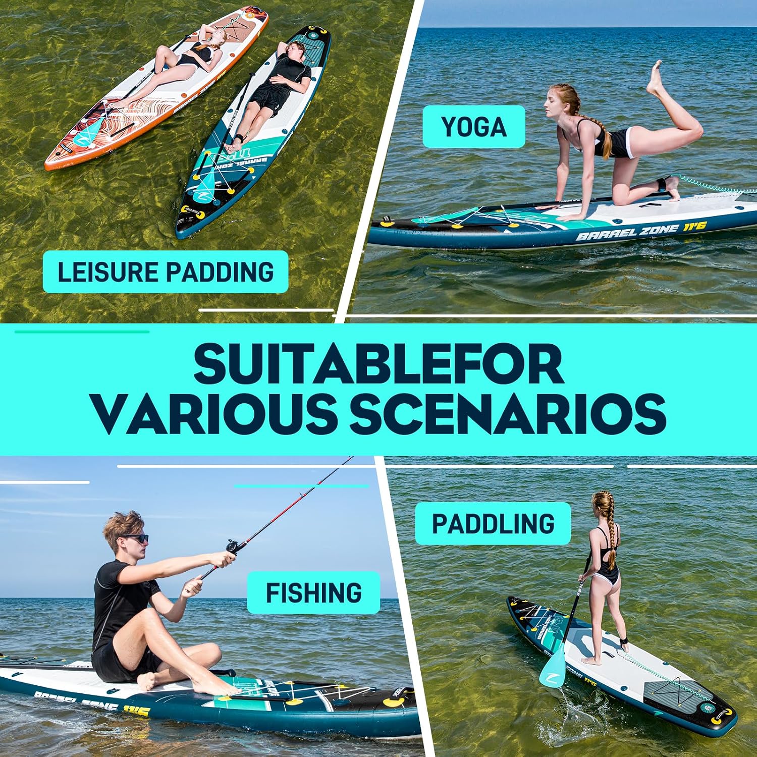 11'6' Inflatable Stand Up Paddle Boards, Premium SUP Accessories, Non-Slip Comfort Deck for Youth & Adults