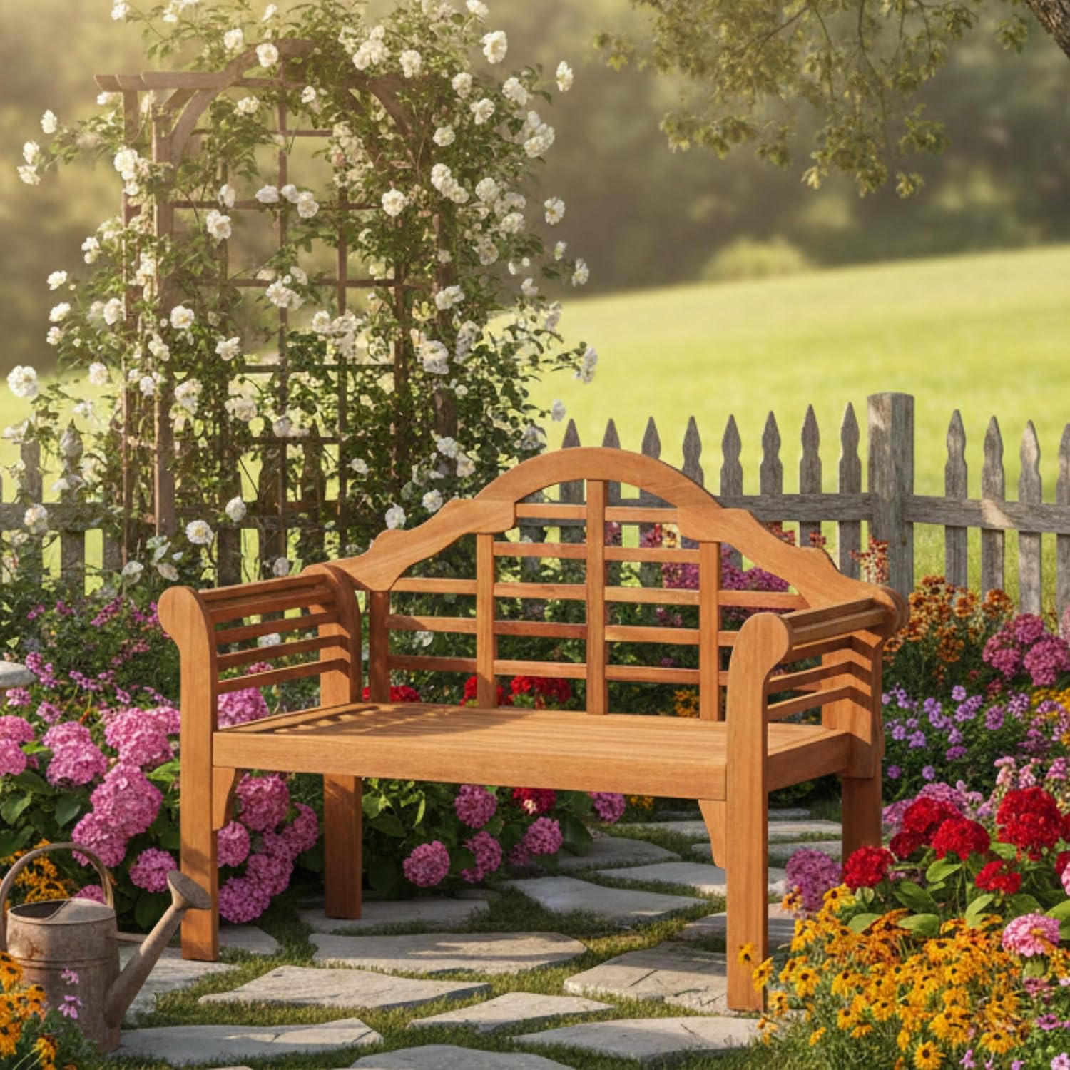 Tangkula Folding Outdoor Eucalyptus Wood Bench, 49' Large Foldable Solid Wood Garden Park Bench, 2-Person Loveseat Chair for Entryway, Deck, Porch, Poolside & Balcony