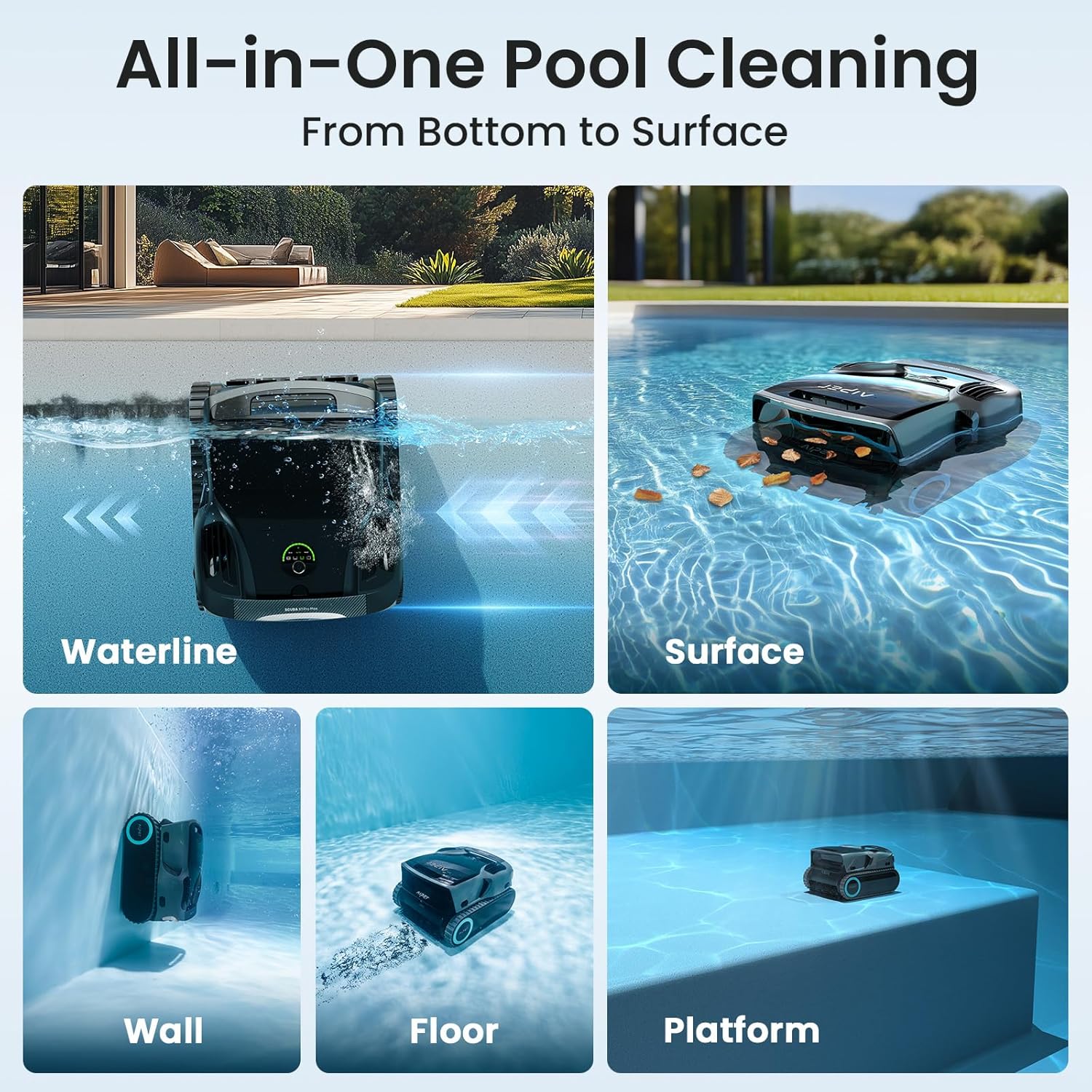 Aiper Scuba X1 Pro Max Pool Robot Vacuum & Robotic Pool Skimmer with 8,500 GPH Suction, Pool Mapping, 3μm Ultra-fine Filtration, Smart Surface Parking, for All Inground Pools, Grey (Renewed)