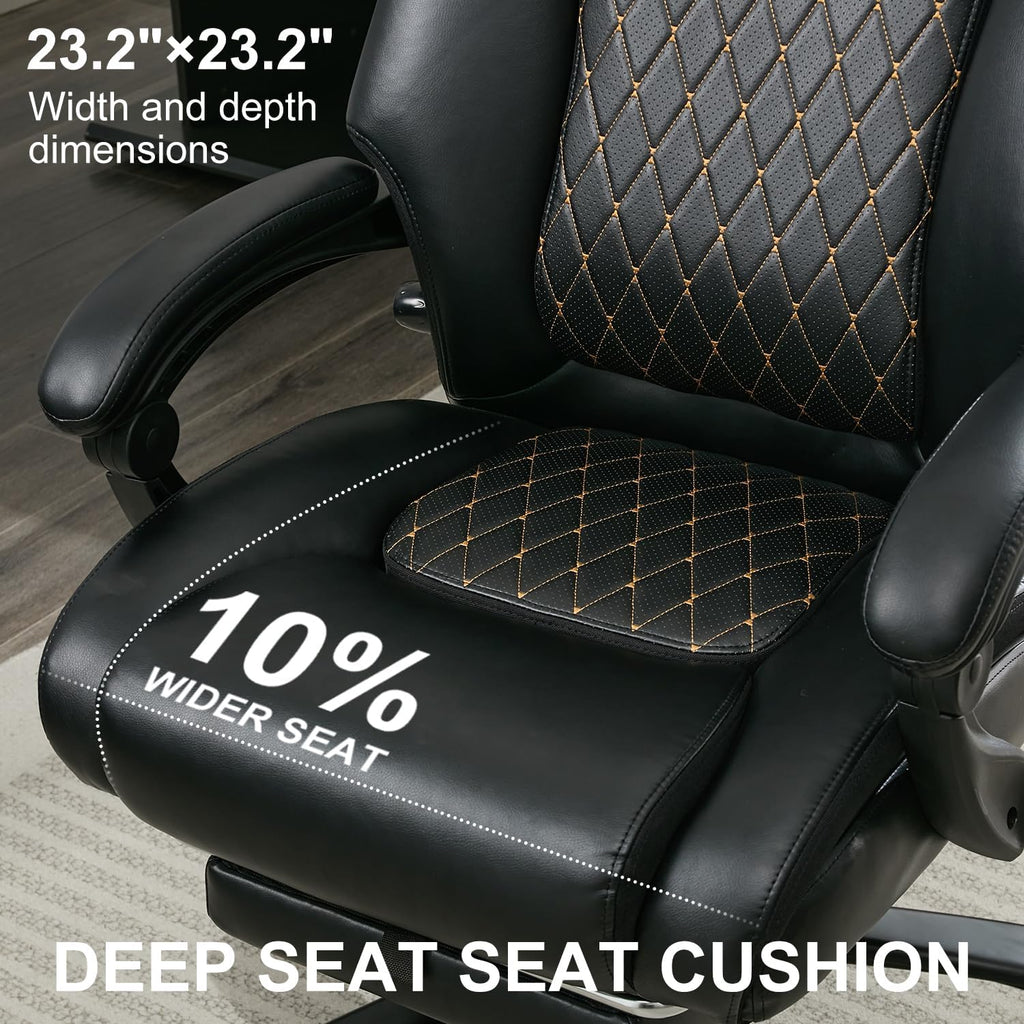 Reclining Office Chair with Retractable Footrest & Adjustable Lumbar Support - 500 lbs Capacity for Big and Tall Users, Leather Executive Desk Chair for Home Office, Work, and Relaxation, Black