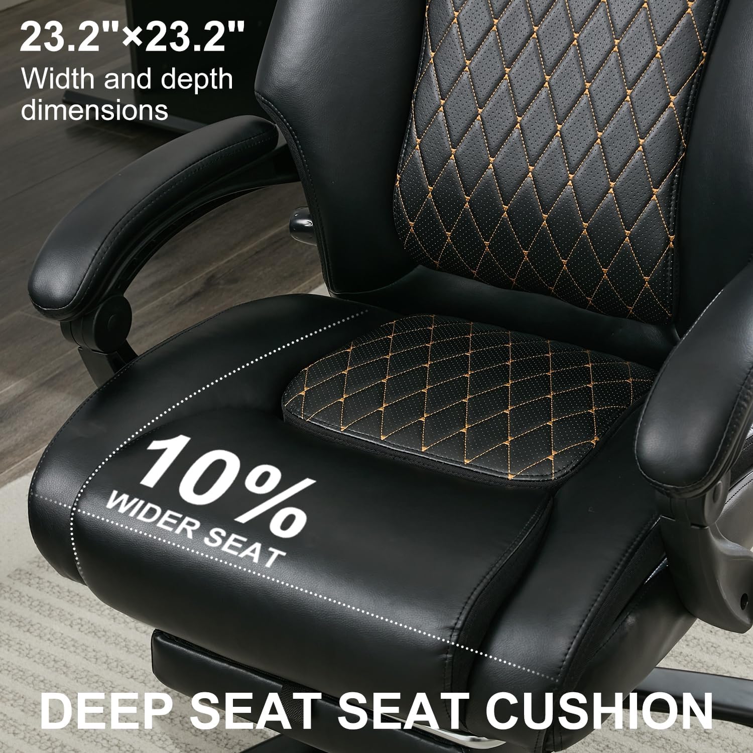 Reclining Office Chair with Retractable Footrest & Adjustable Lumbar Support - 500 lbs Capacity for Big and Tall Users, Leather Executive Desk Chair for Home Office, Work, and Relaxation, Black
