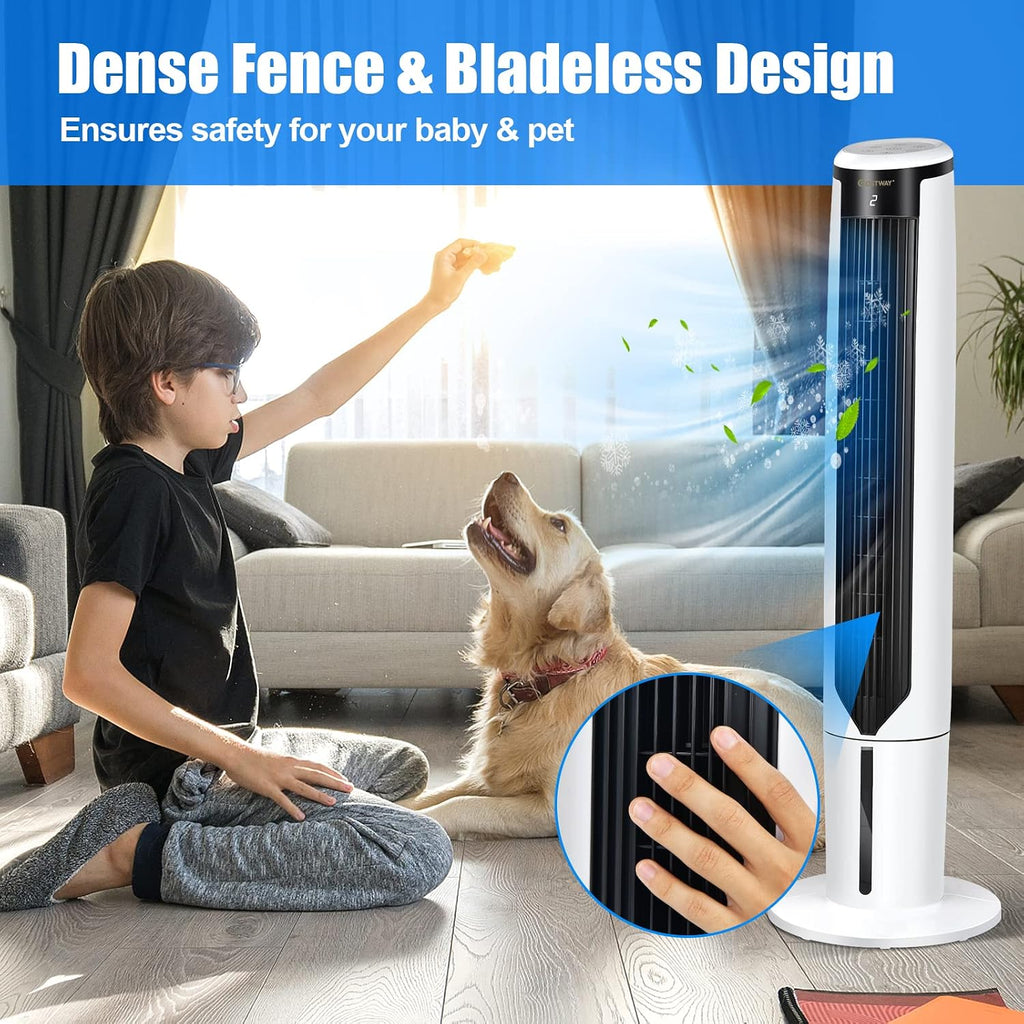 COSTWAY Evaporative Air Cooler, 41-inch Portable Oscillating Air Cooler with Remote, 3 Modes, 3 Speeds, LED Display, 9H Timer Auto-off, Quiet Standing Bladeless Tower Fan for Bedroom Home Office