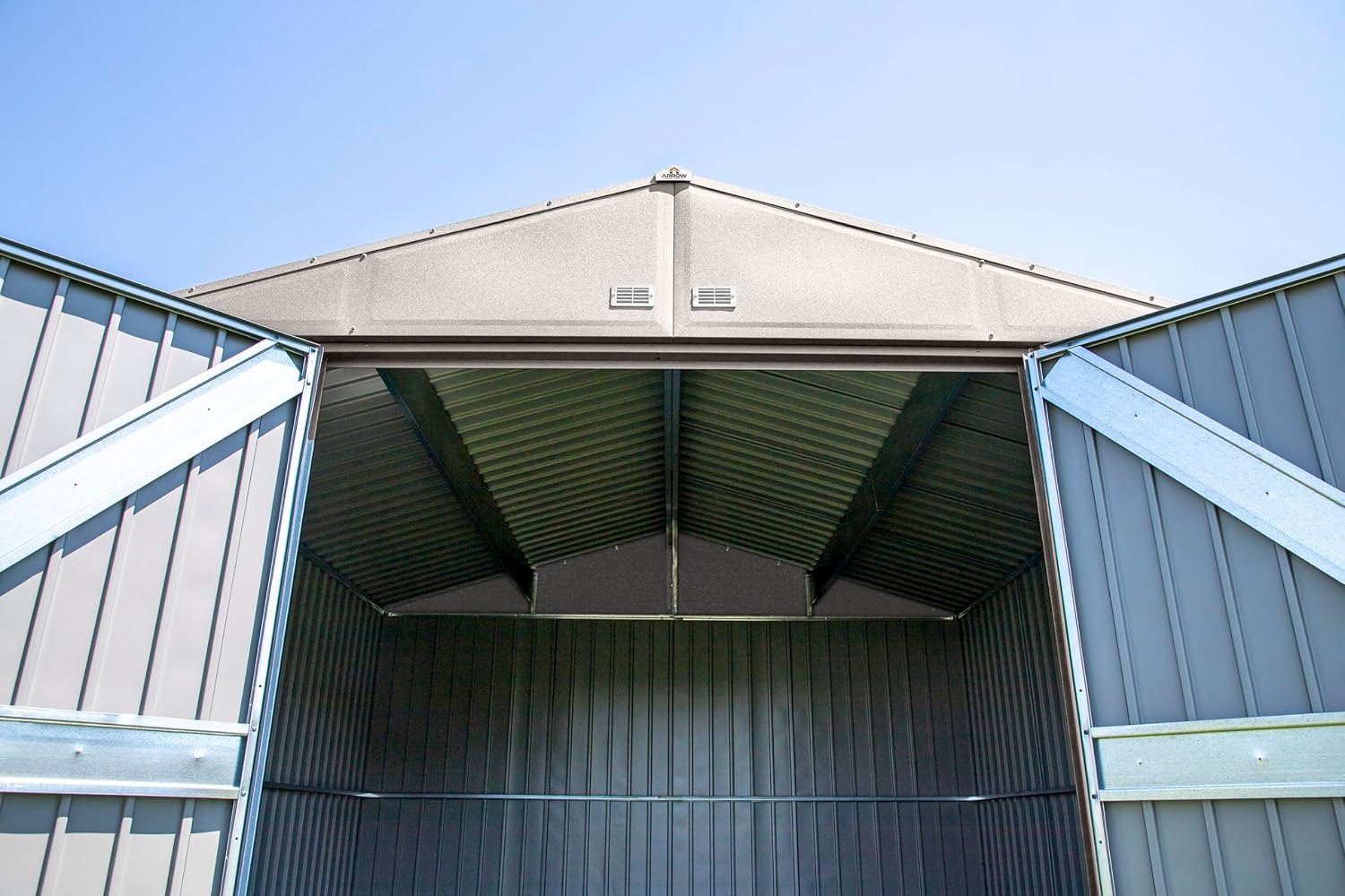 Arrow Shed Elite 10' x 14' Tall Outdoor Steel Storage Shed with High Gable and Lockable Doors Storage Building, Cool Grey