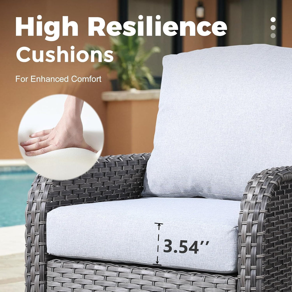 4 Pieces Wicker Patio Furniture - All-Weather PE Wicker Outdoor Conversation Bistro Set Loveseat Chairs with Table,Outdoor Rattan Sofa Chairs High Back Deep Seating,Light Grey