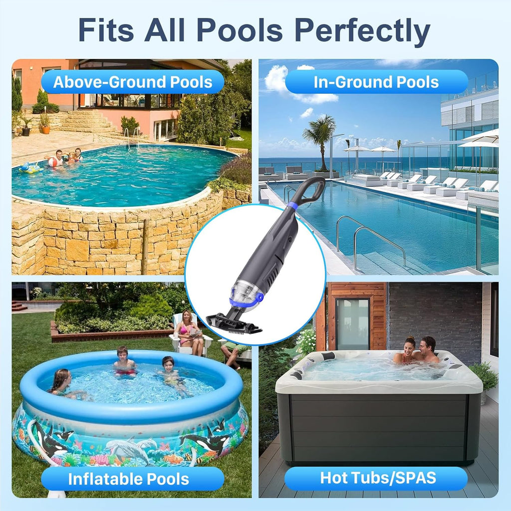 Upgraded Cordless Pool Vacuum with Telescopic Pole, 60 Min Powerful Suction & Large Head, Rechargeable Handheld Cleaner for Above Ground Pools, Inground Pools, Hot Tubs, and Spa