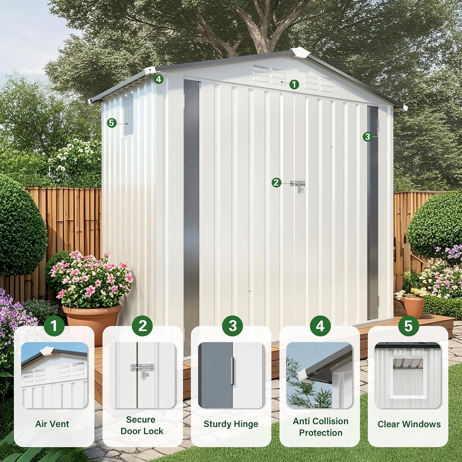 6X3.5FT Metal Storage Shed,Tool Shed with Peaked Roof, Outdoor Storage Shed with Clear Window and Lockable Door, Garden Shed for Garden, Backyard,Patio,Sundries, White (6X3.5FT)