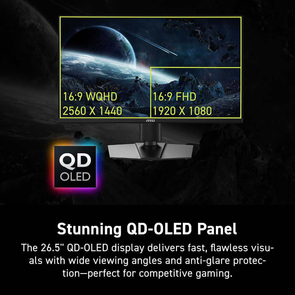 msi MAG 272QP QD-OLED X24 27-Inch WQHD Gaming Monitor, 2560 x 1440 Quantum Dot OLED Panel, 240Hz, 0.03ms, Adaptive-Sync, HDMI2.1, DP 1.4a, Tilt/Height Adjustable, Black