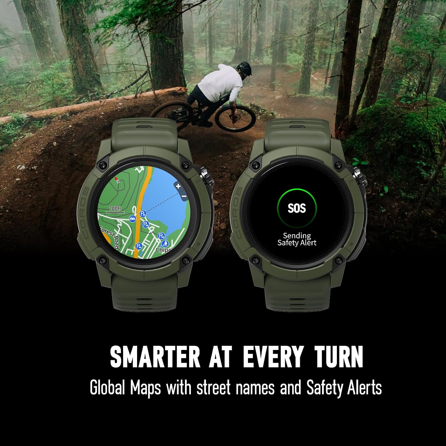COROS NOMAD Outdoor GPS Smartwatch, 1.3' MIP Touchscreen, Global maps with turn-by-turn navigation, 22 days Battery Life, Microphone records voice notes, real-time weather, and safety alerts (Green)