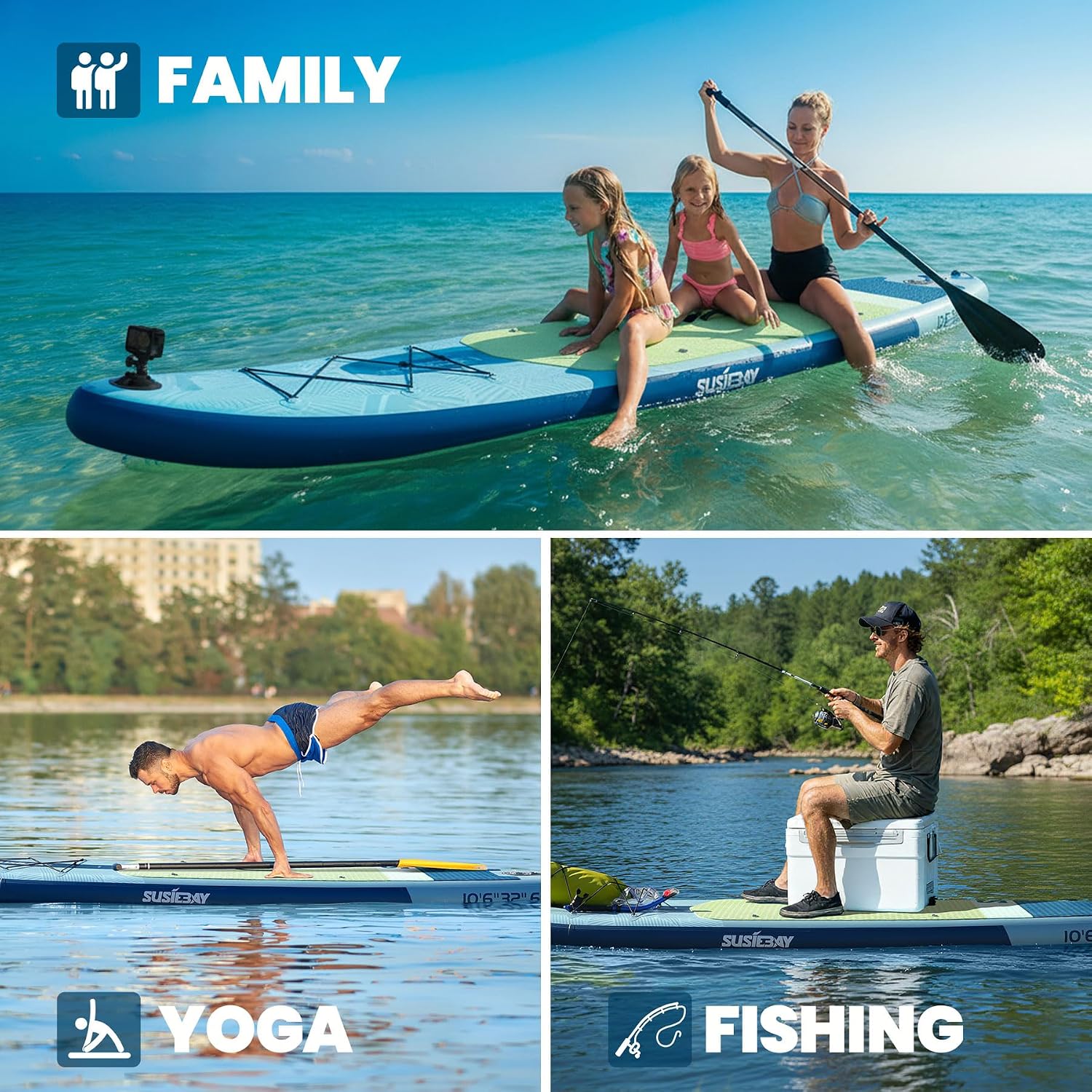 Inflatable Stand Up Paddle Board with SUP Accessories,Inflatable Paddle Boards for Adults & Youth, Anti-Slip EVA Deck,Wide Stance,Dual Action Pump,108L Backpack