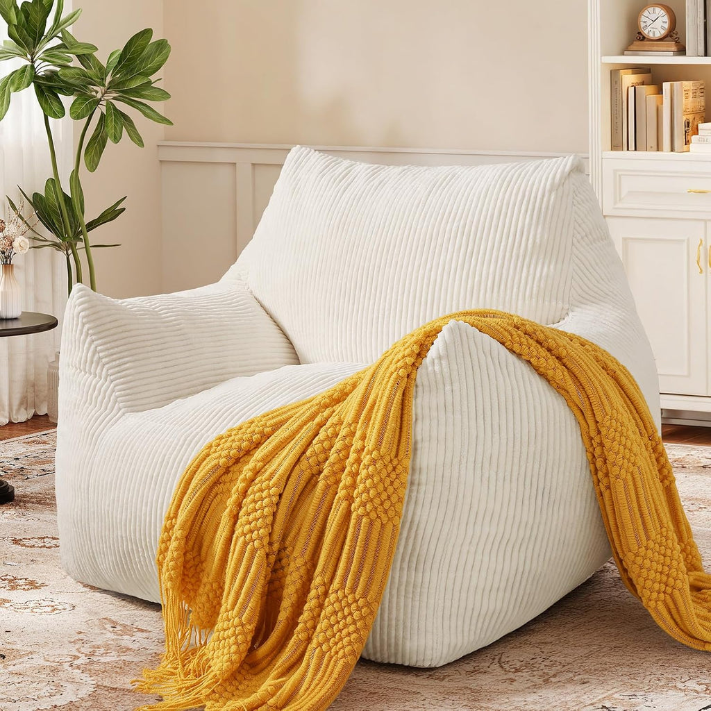 Big Bean Bag Chair for Adults, Ultra Soft Living Room Bean Bag with Armrests, Stuffed BeanBag Chair for Napping, Gaming, Vacuum-Compressed for Easy Gifting, 48 Hours to Fluffs Up, Beige