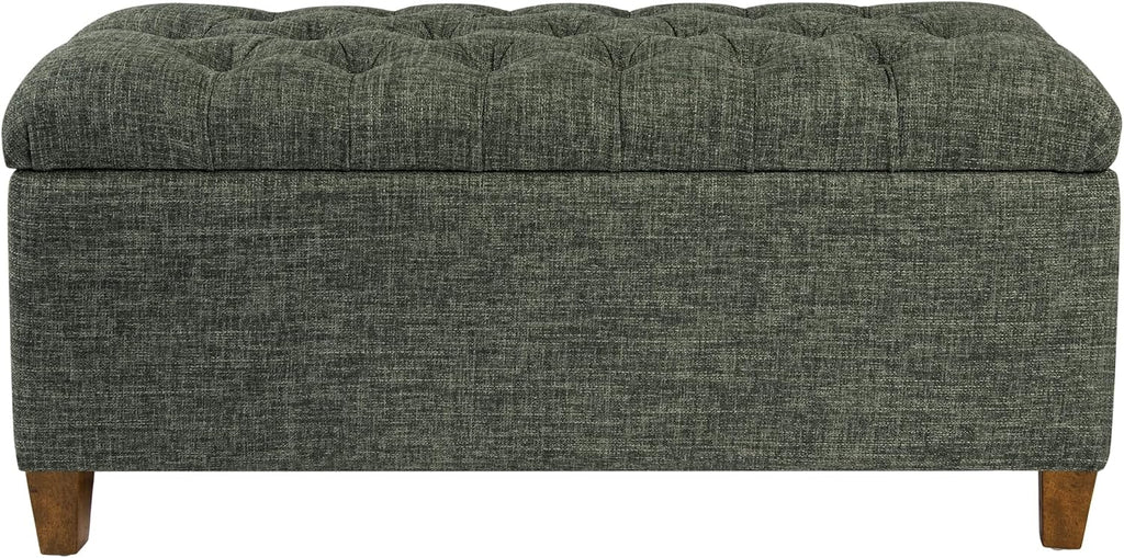 Homepop Home Decor Tufted Ainsley Button Storage Ottoman Bench with Hinged Lid Ottoman Bench with Storage for Living Room & Bedroom, Green Clover Fabric