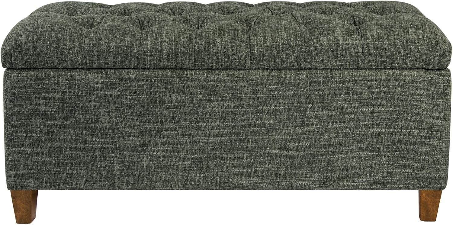 Homepop Home Decor Tufted Ainsley Button Storage Ottoman Bench with Hinged Lid Ottoman Bench with Storage for Living Room & Bedroom, Green Clover Fabric
