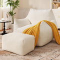 Big Bean Bag Chair for Adults, Ultra Soft Living Room Bean Bag with Armrests & Ottoman, Stuffed BeanBag Chair for Napping, Gaming, Vacuum-Compressed for Easy Gifting, 48h to Expand Beige