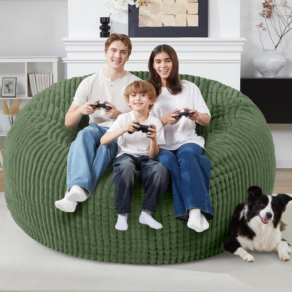 Homguava 6 FT Bean Bag Chair,6' Big Bean Bag,Giant Bean Bag Chairs for Adults with Memory Foam Filled,Comfy Large Beanbag Chairs Soft Bean Bag Sofa with Dutch Corded Plush Cover-Green