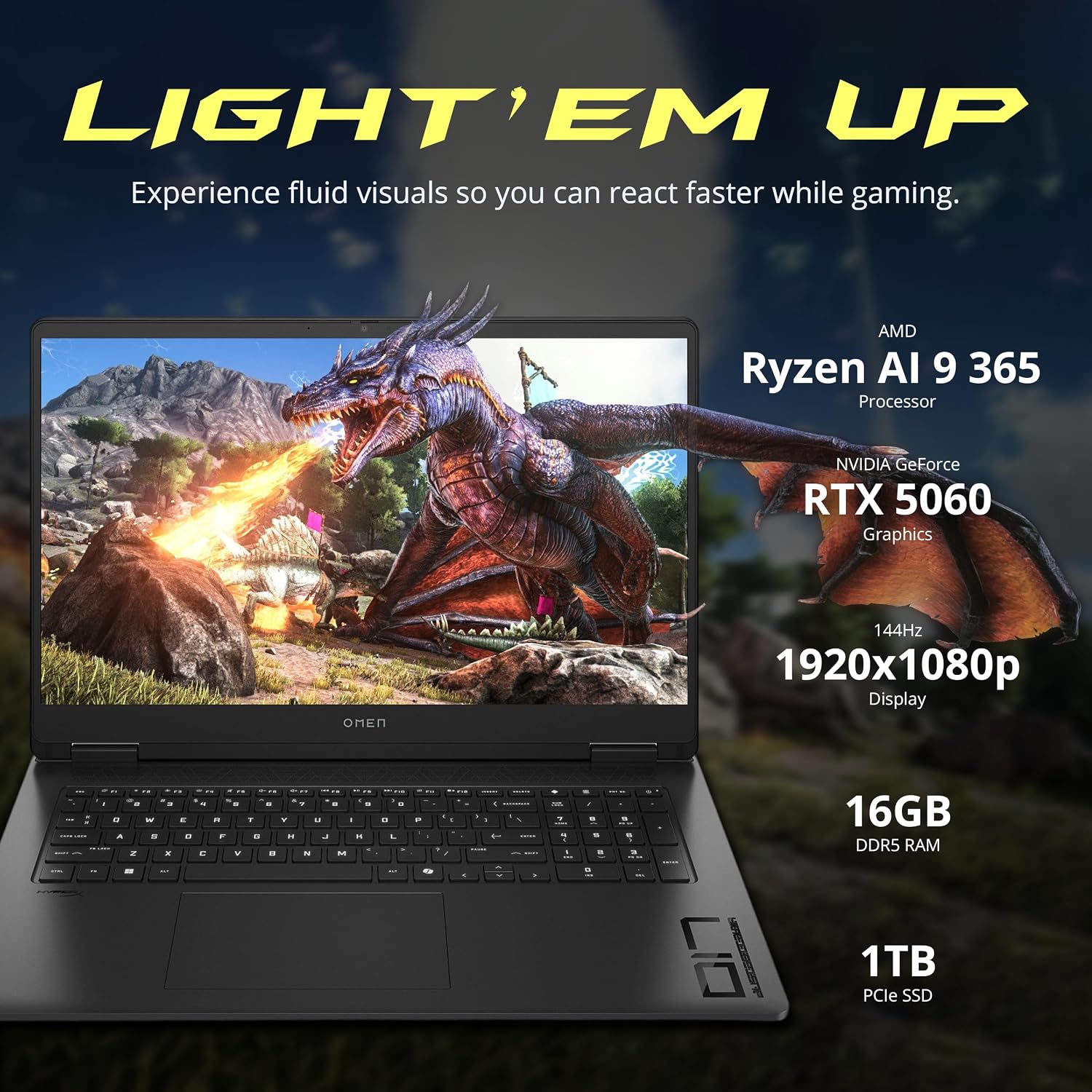 HP Omen 17 Gaming Laptop, NVIDIA GeForce RTX 5060, AMD Ryzen AI 9 365, 16GB RAM, 2TB Storage(1TB SSD+1TB Docking Station), Backlit Keyboard, 17.3' FHD 144Hz Display, Win 11 Pro, Black