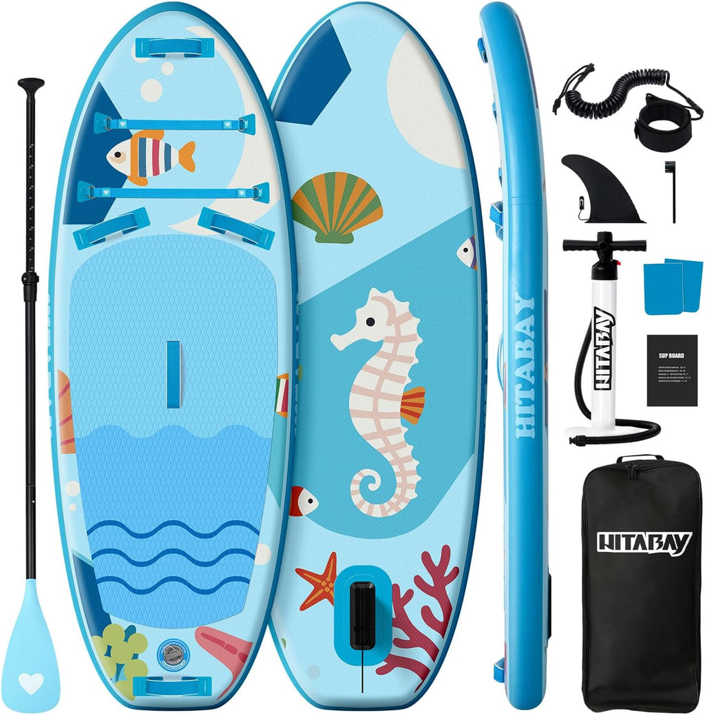Kids Paddle Board with SUP Accessories, Child Paddle Board Durable, Lightweight, Stable Design, Wide Non-Slip Deck, 7ft 7.6ft 8ft 9.6ft Inflatable Paddle Boards for Kids & Youth