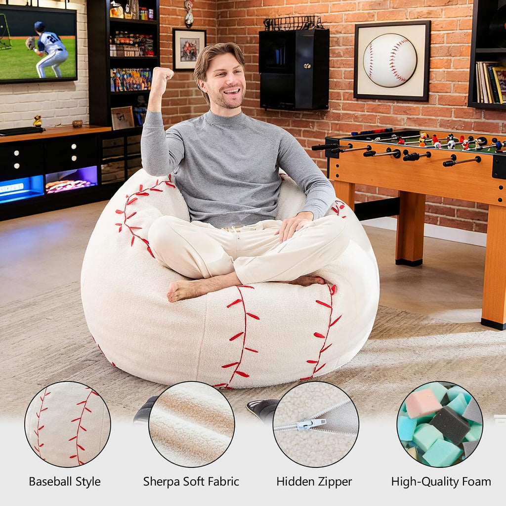 Sports Baseball Bean Bag Chair - Giant Bean Bag Chairs for Adults and Kids - Oversized Bean Bag Sofa Couch with Filler - Plush BeanBag Furniture for Living Room Bedroom Dorm Office - 44 Inch