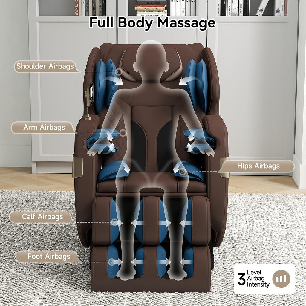 Real Relax 2025 Full Body Massage Chair of Dual-core S Track,Shiatsu Massage Recliner of Zero Gravity with APP and LCD Control,Bluetooth,Home or Office Use,Brown