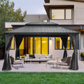 Domi Hardtop Gazebo 10x12FT, Aluminum Outdoor Gazebo with Galvanized Steel Double Roof Canopy, Curtains and Netting Included, Metal Gazebo Permanent Pavilion for Patio, Lawn, Garden, Gray