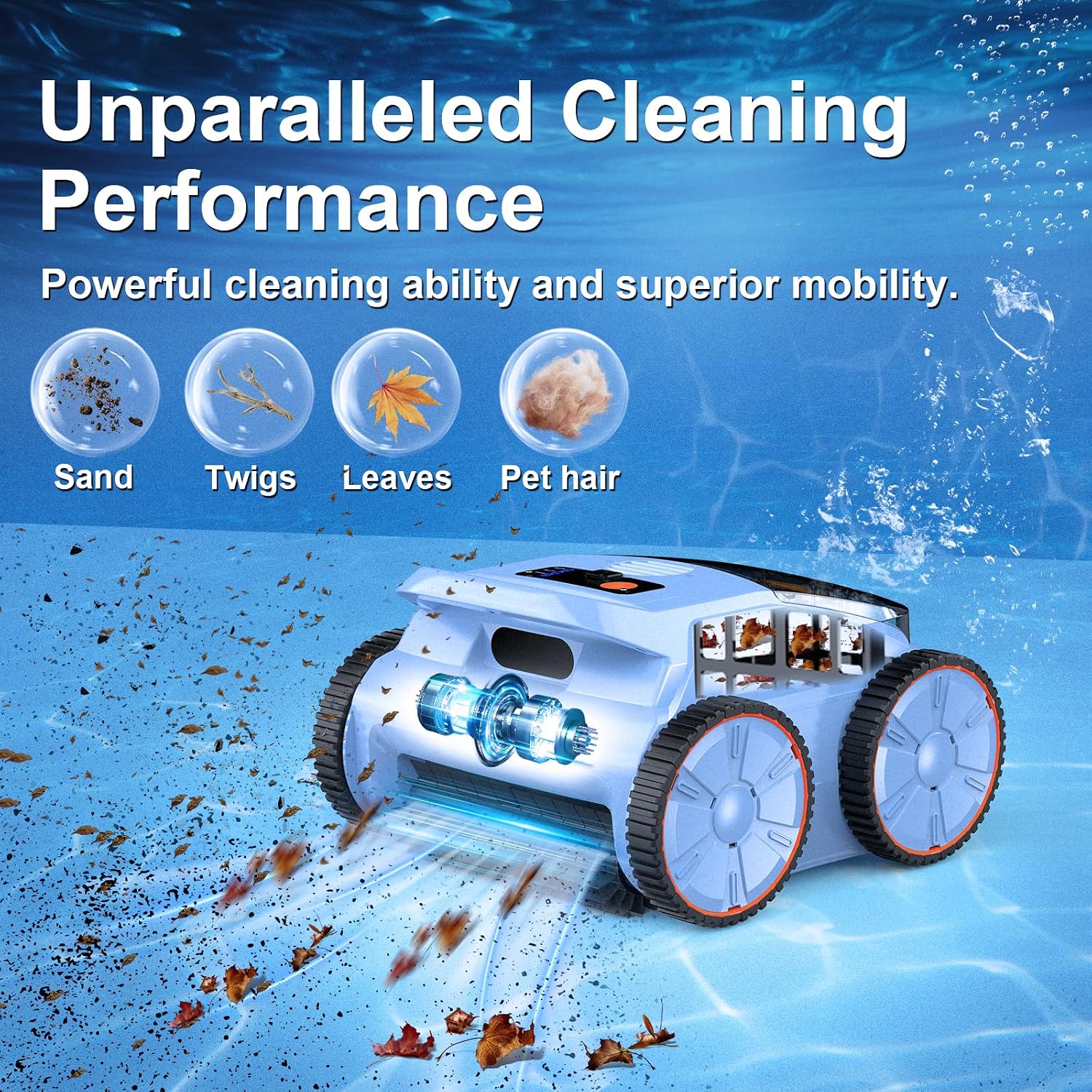 Robotic Pool Vacuum, Pool Cleaner for Inground Pools, Smart Navigation, Floor/Wall/Waterline Cleaning, 150 Mins Runtime for Pool Up to 2000 Sq.ft