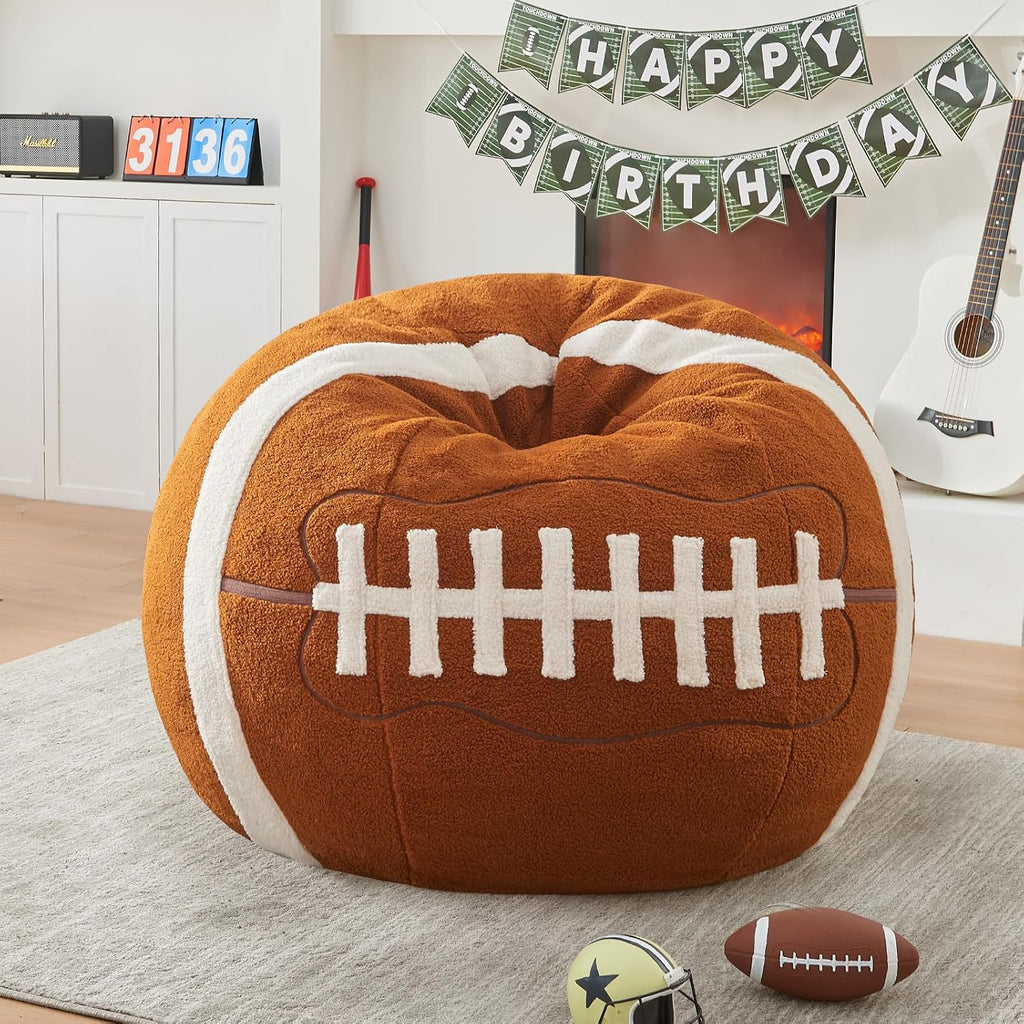 Sports Football Bean Bag Chair - Luxurious Bean Bag Chairs for Kids Teens Adults - Floor Sofa Couch with Filler - Plush BeanBag Furniture for Living Room Bedroom College Dorm - 32 Inch